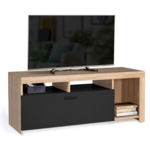 ID MARKET Meuble TV 110 cm MALO bois et placard noir
