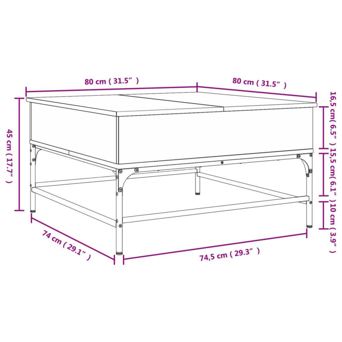 VIDAXL Table basse chene marron 80x80x45 cm bois d'ingenierie et metal