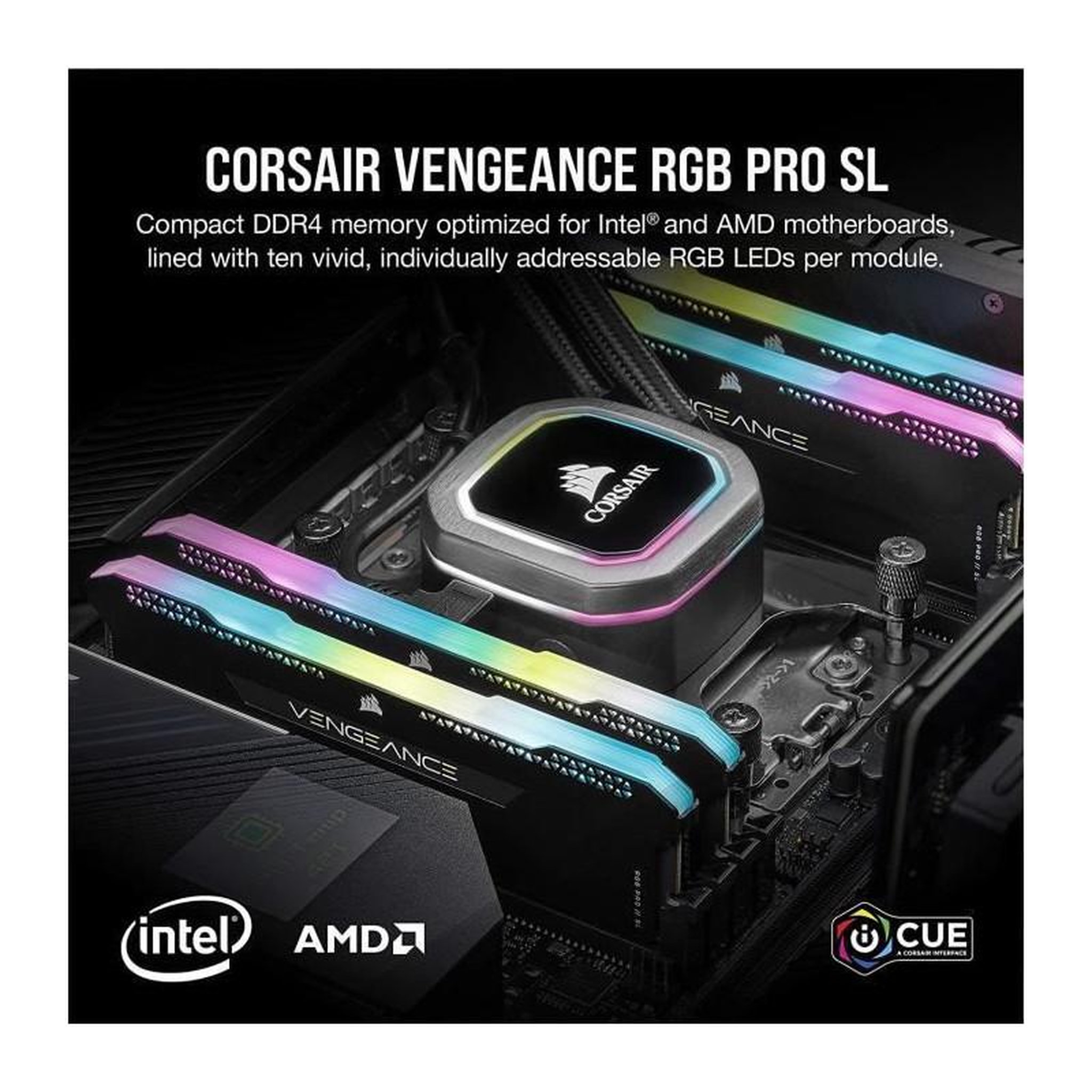 Voir la diapositive 2 : Corsair CORSAIR Memoire PC DDR4 - VENGEANCE RGB PRO SL 32Go 2x16Go - 3200Mhz - CAS16 - Black CMH32GX4M2E3200C16