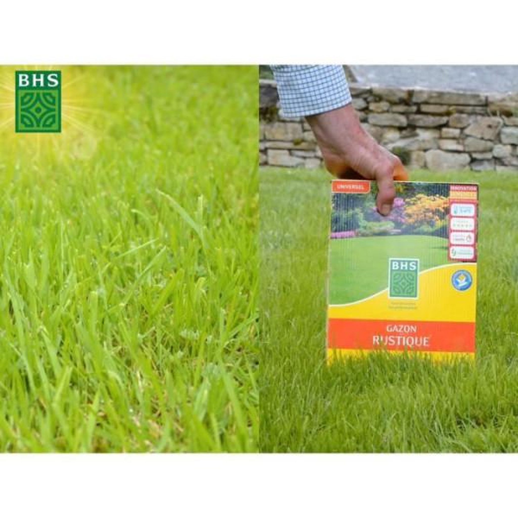 Voir la diapositive 4 : N/A Gazon - BHS - Gazon Rustique 20kg, pour jardins traditionnels et tous types de sols. Dense, esthétique, rapide et durable.
