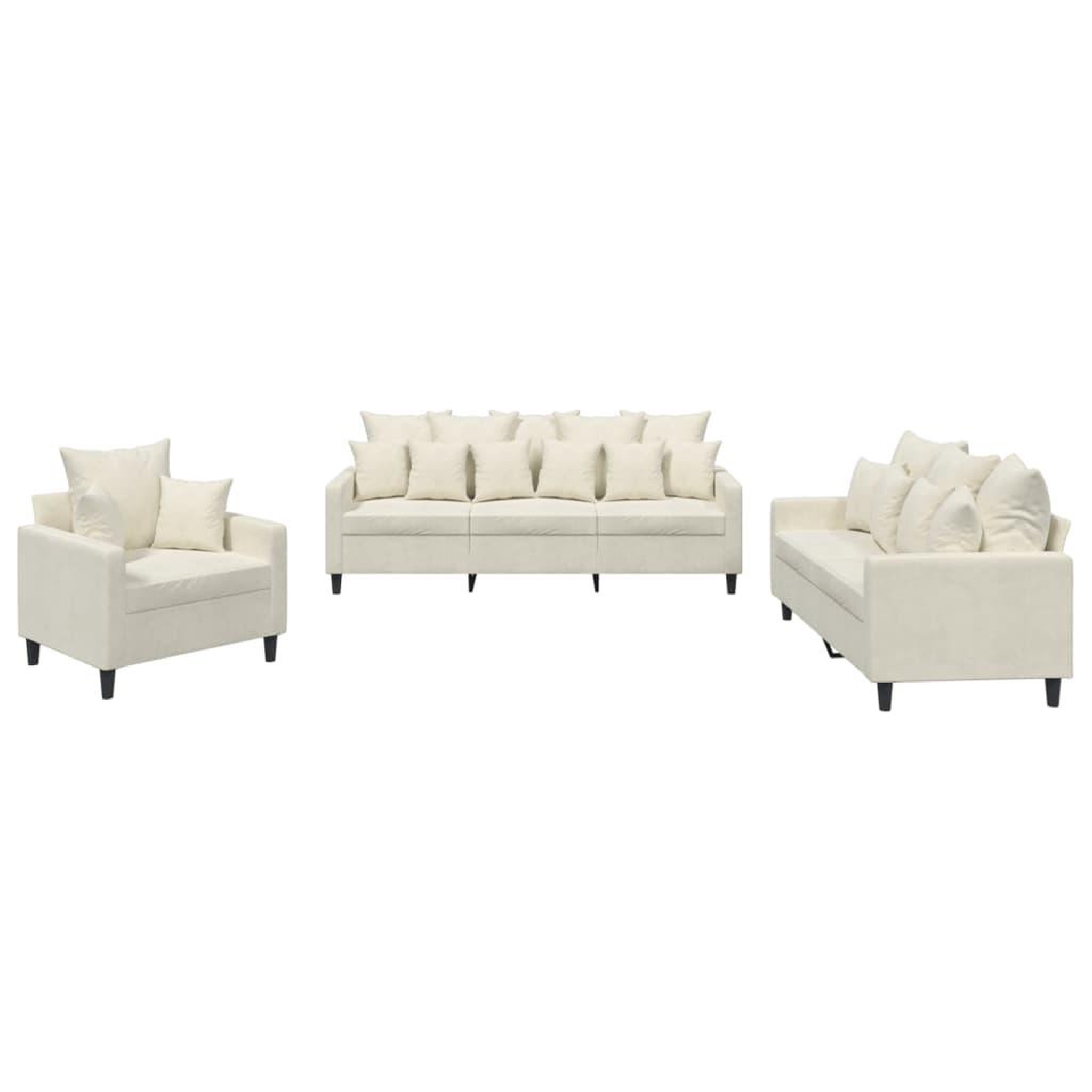 Voir la diapositive 2 : VIDAXL Ensemble de canapes 3 pcs avec coussins Creme Velours