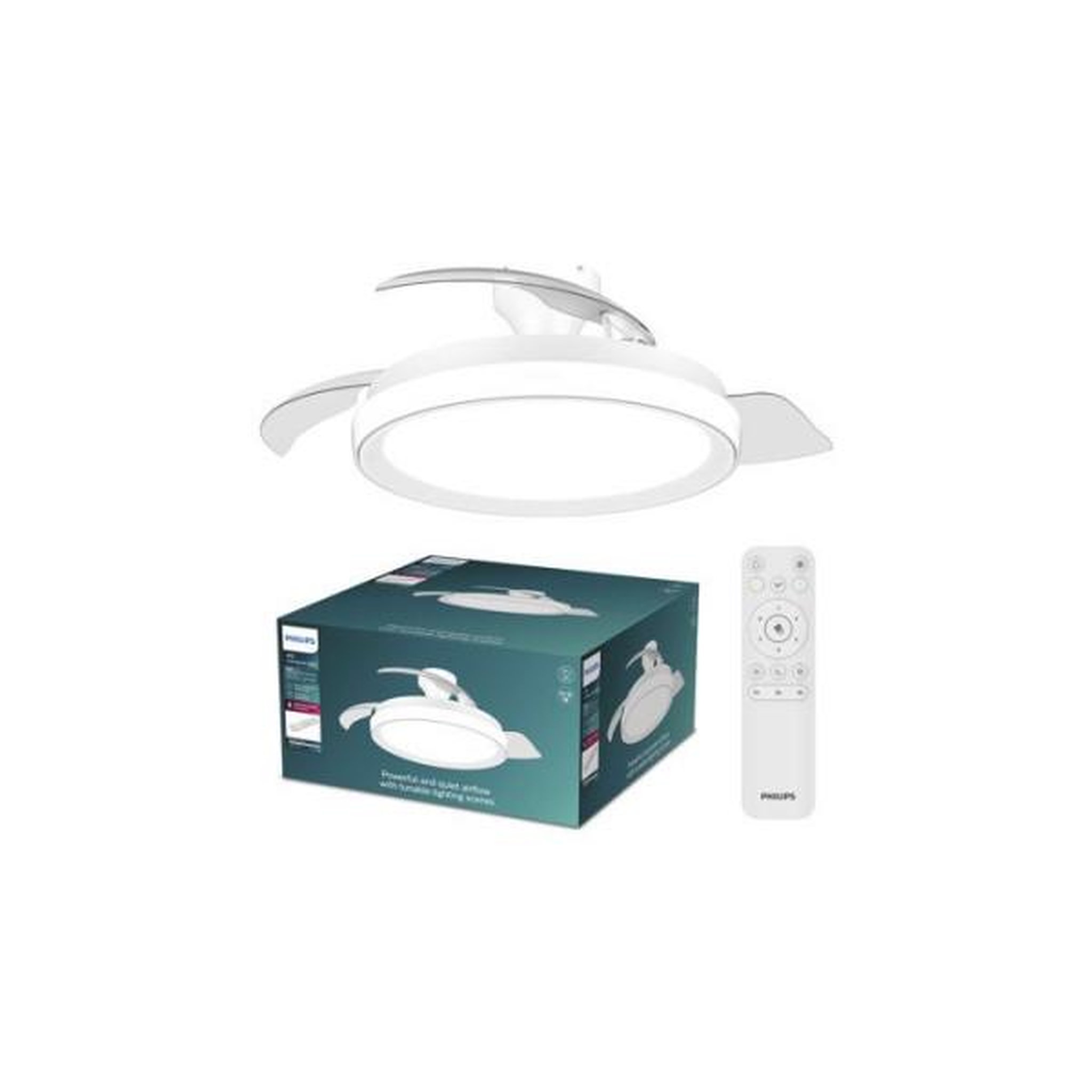 Philips Ventilateur de plafond - plafonnier  - philips - bliss - pales rétractables - diametre 106 cm - blanc - led intégrée + télécommande