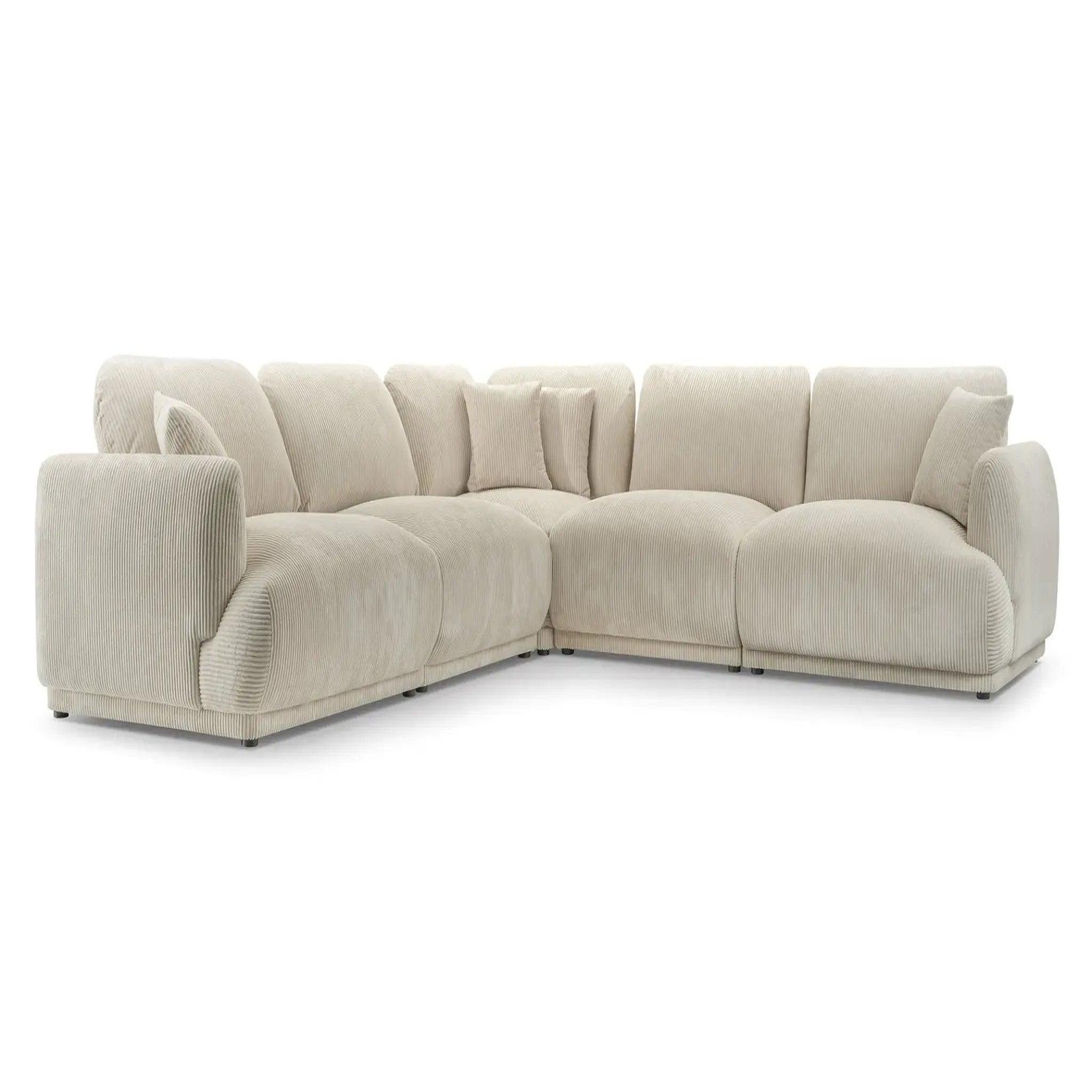 CASANOVA PARIS Rosalie - canapé panoramique modulable petit velours côtelé 5 places droit. Coloris disponibles : Orange, Beige, Gris, Vert, Marron, Bleu