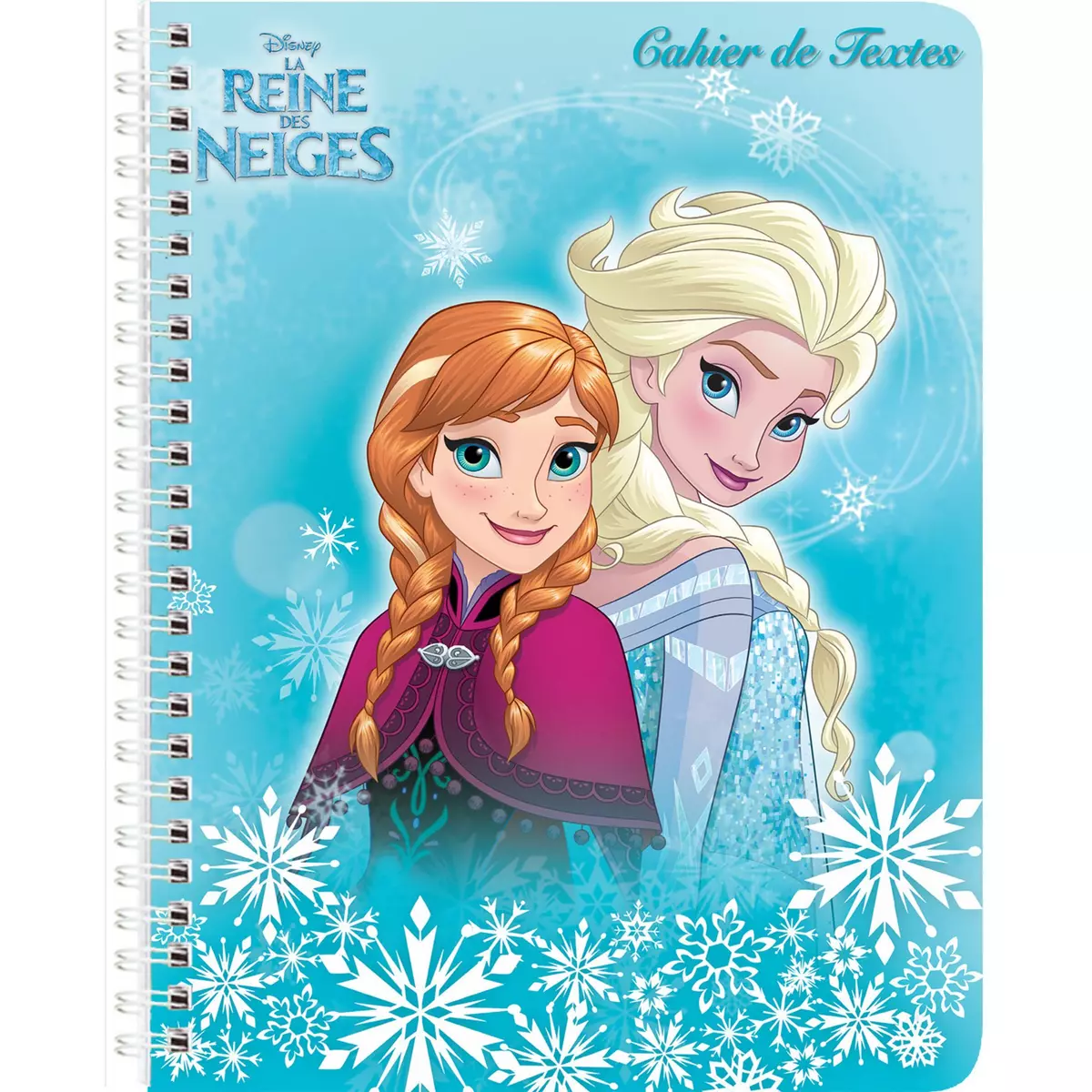 Cahier de texte à spirale fille 17x22cm 148 pages Reine des neiges Anna et Elsa turquoise