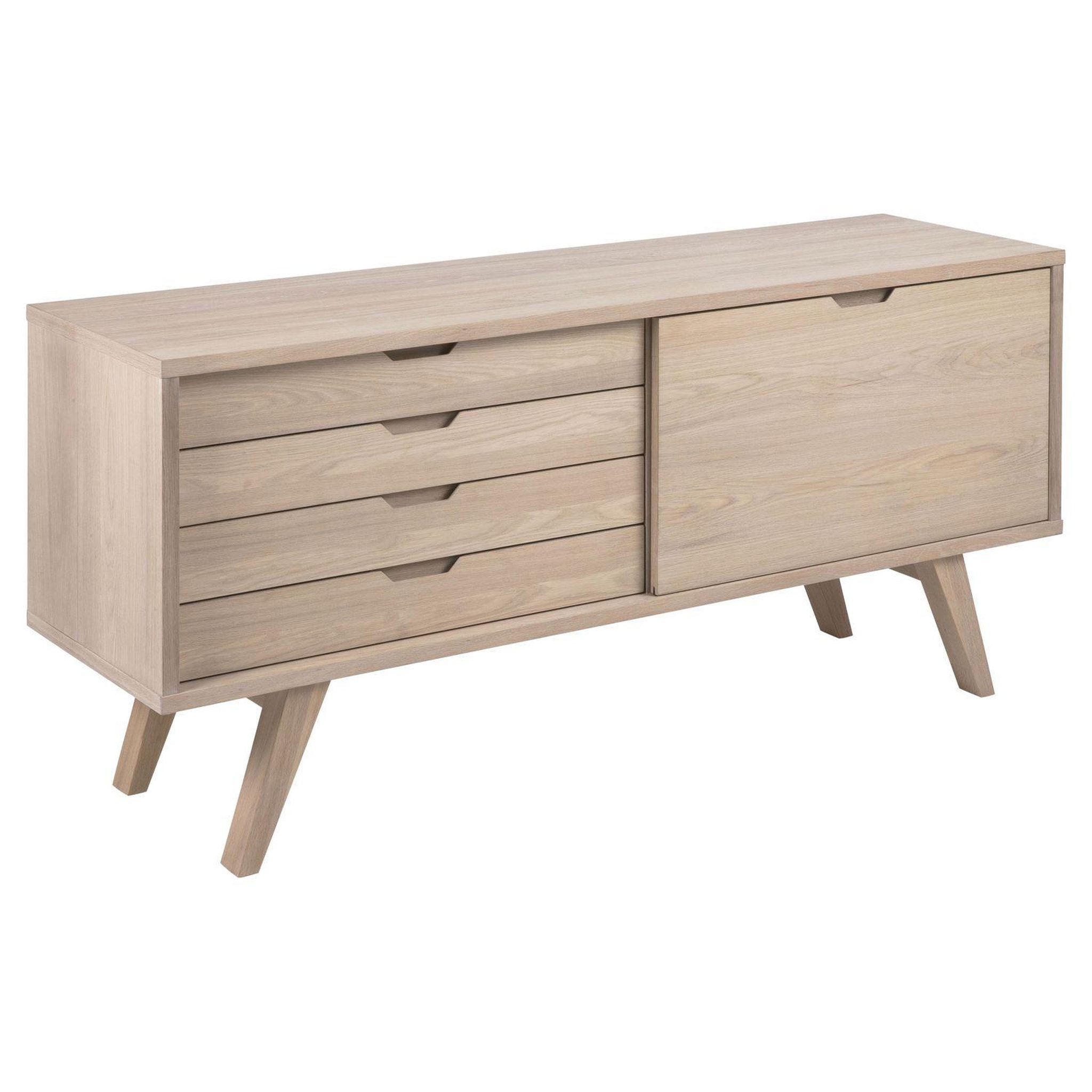 TOILINUX Buffet en panneaux de particules avec 4 tiroirs et 1 porte coulissante - Beige