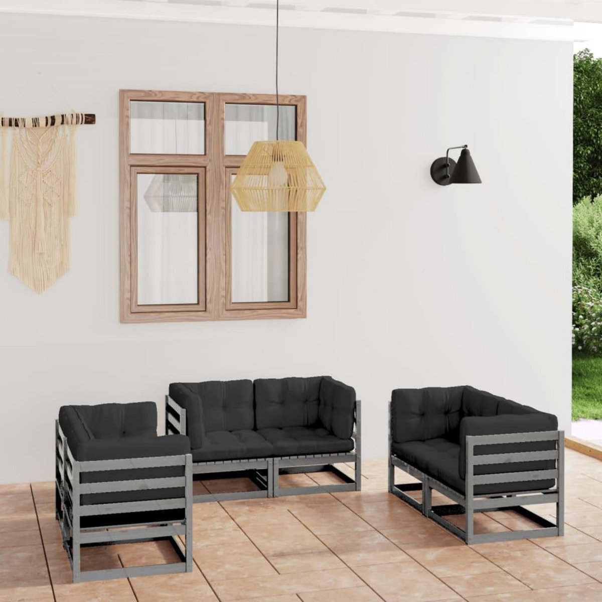 VIDAXL Salon de jardin 6 pcs avec coussins Bois de pin massif