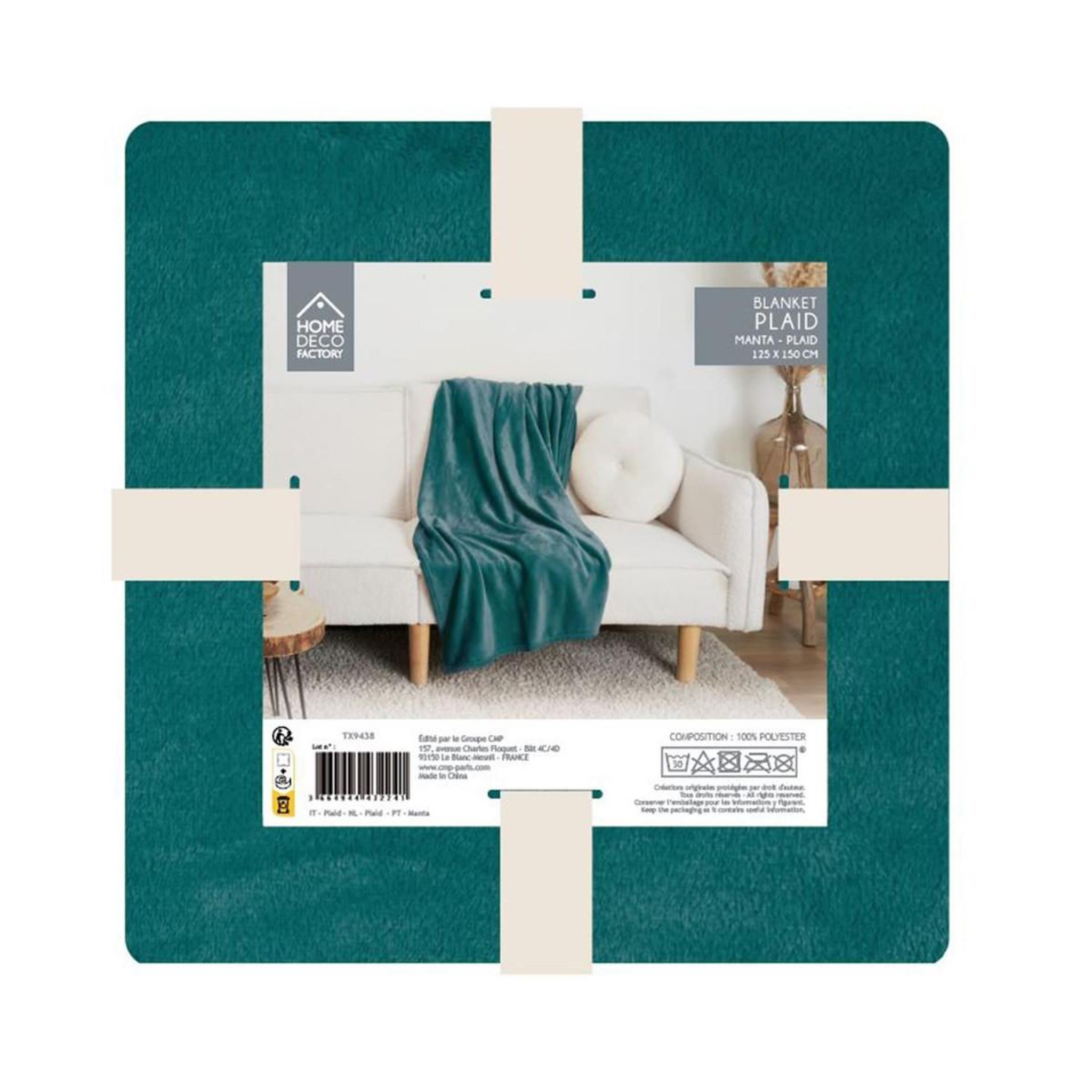 Voir la diapositive 4 : The Home Deco Factory Plaid flanelle  cocooning  125x150cm bleu pétrole