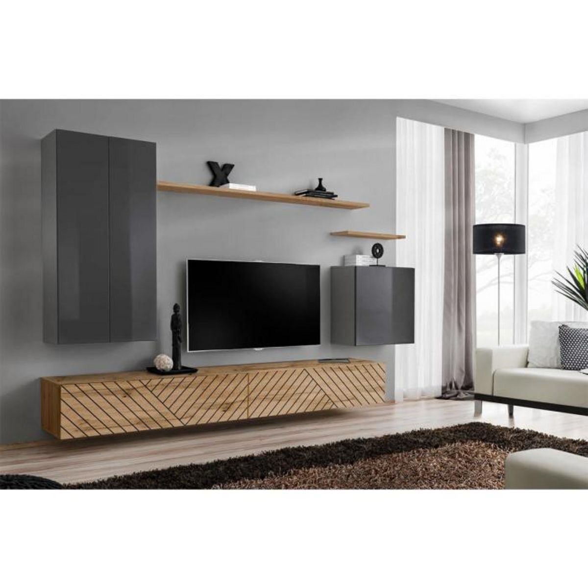 Paris Prix Ensemble Meuble TV  Switch Lamel II  270cm Naturel & Gris