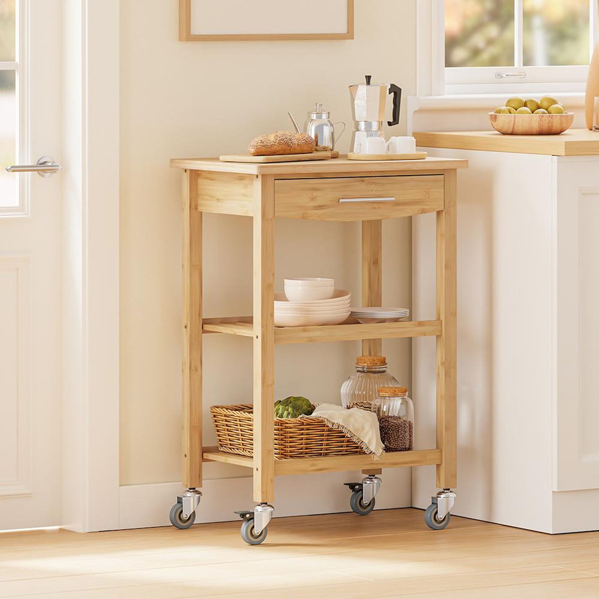 SOBUY Chariot de Cuisine en Bambou Bois 58x40x86cm FKW135-N