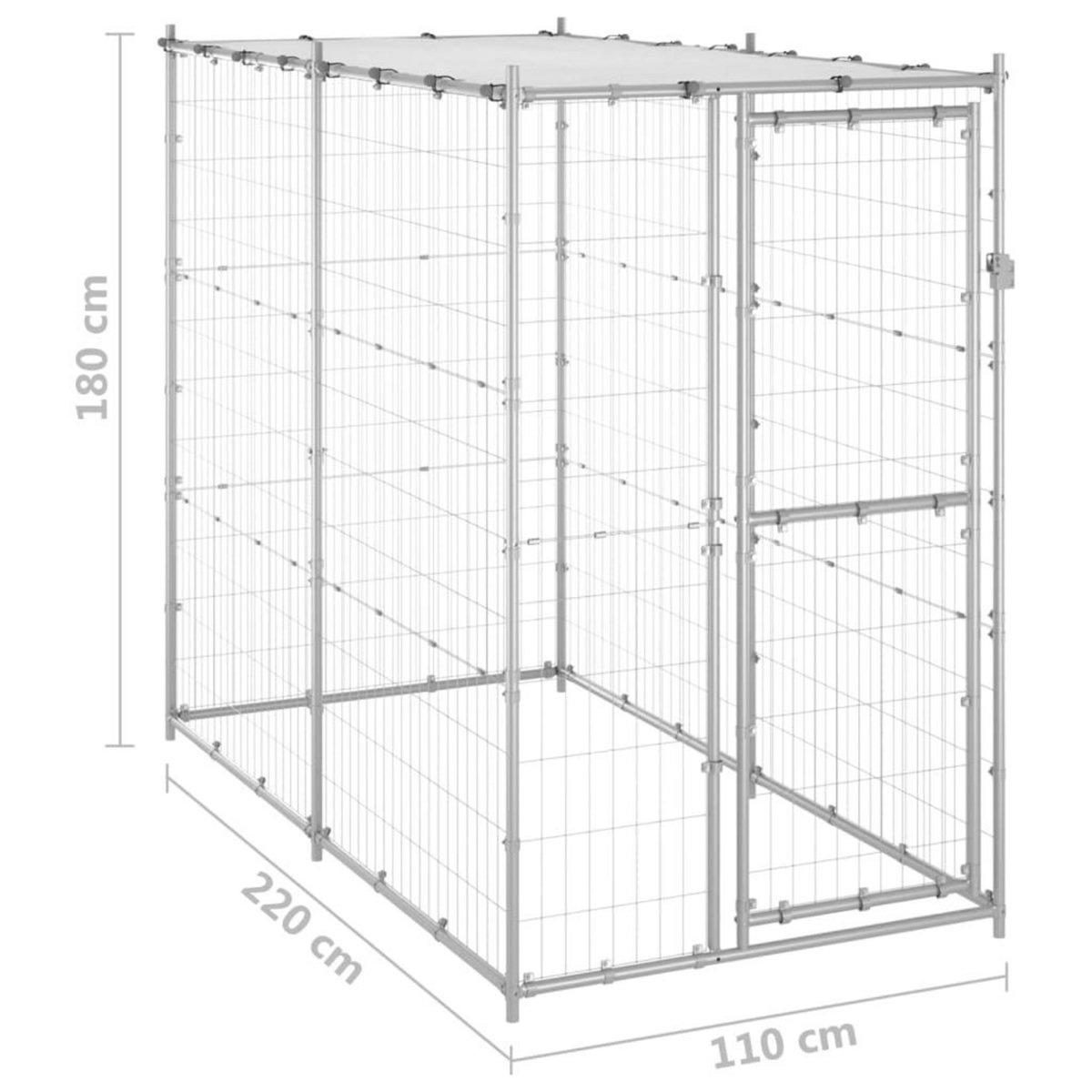 VIDAXL Chenil exterieur Acier galvanise avec toit 110x220x180 cm