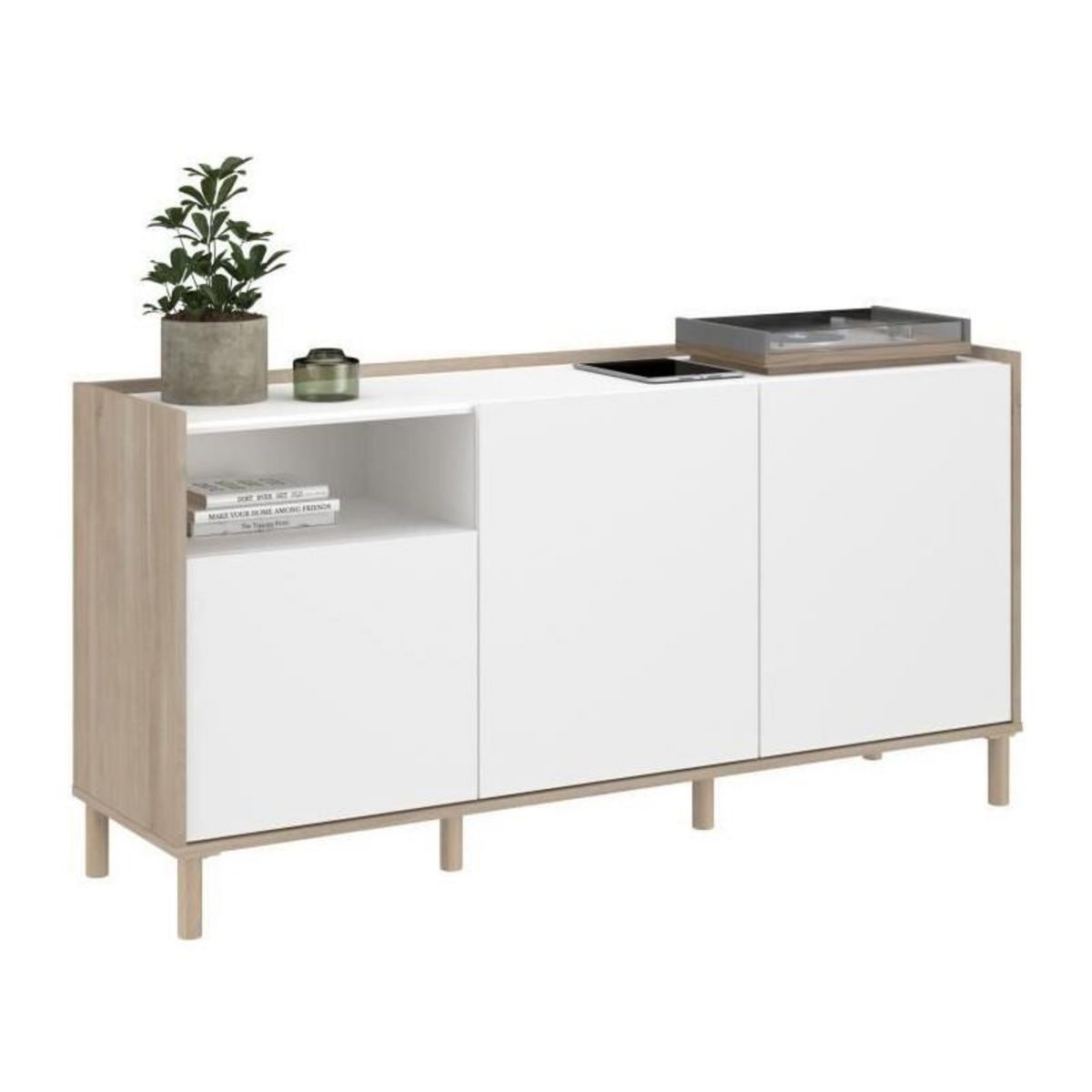 PARISOT Buffet bas - MORPHOS - Décor blanc / Chene - 3 portes - PARISOT