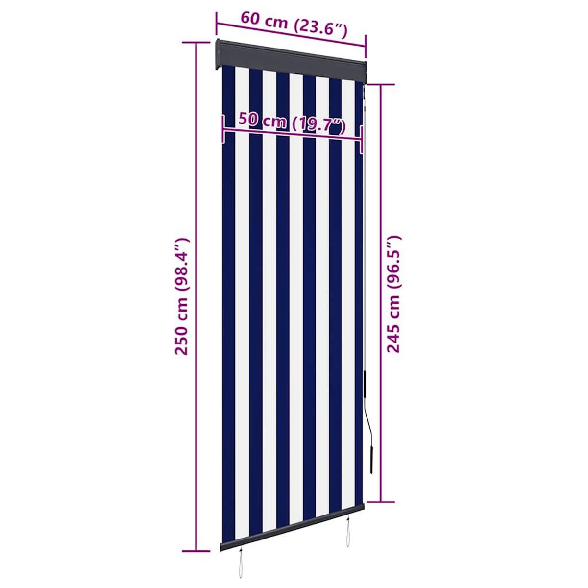 VIDAXL Store roulant d'exterieur 60x250 cm Bleu et blanc