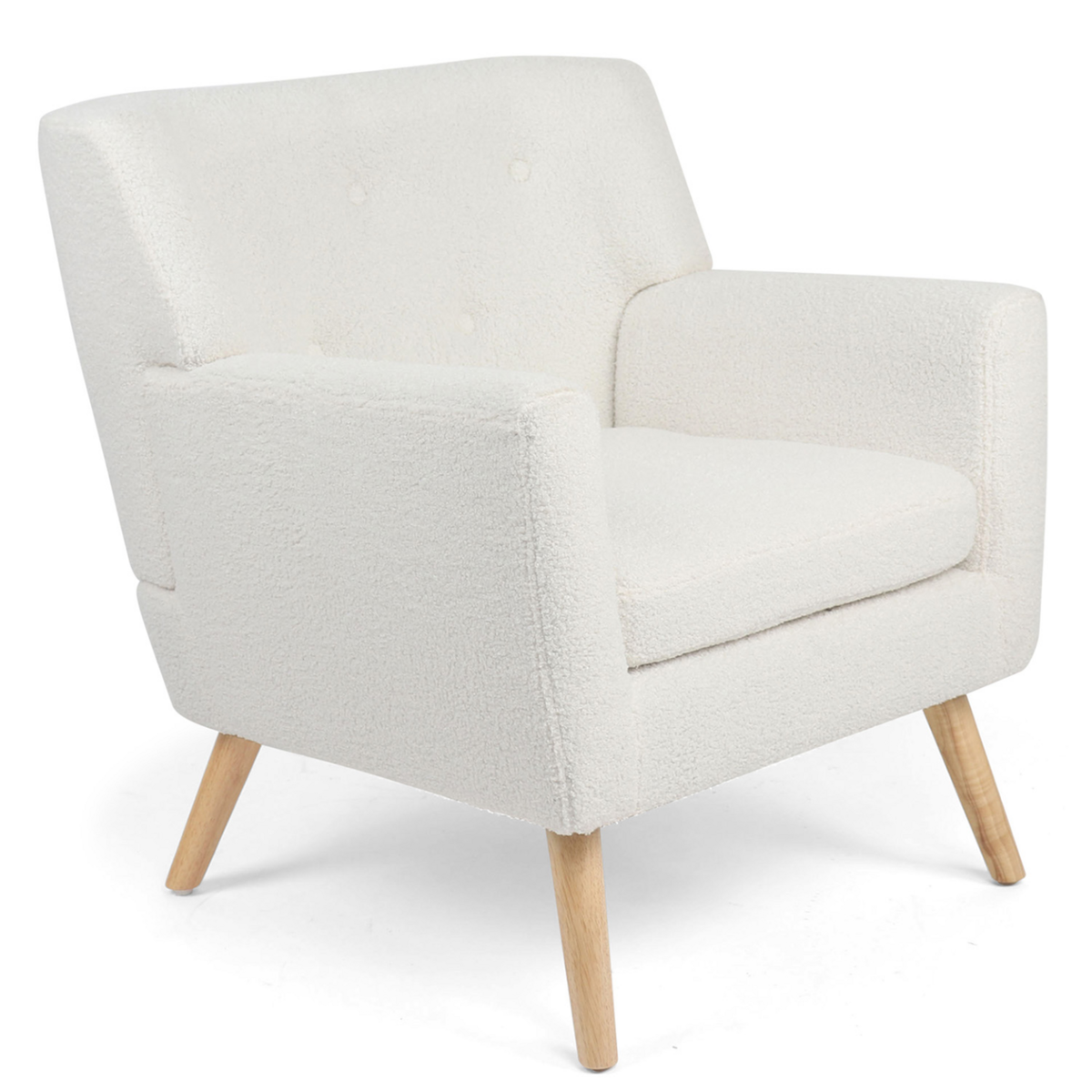ID MARKET Fauteuil scandinave LIV en tissu bouclette blanc