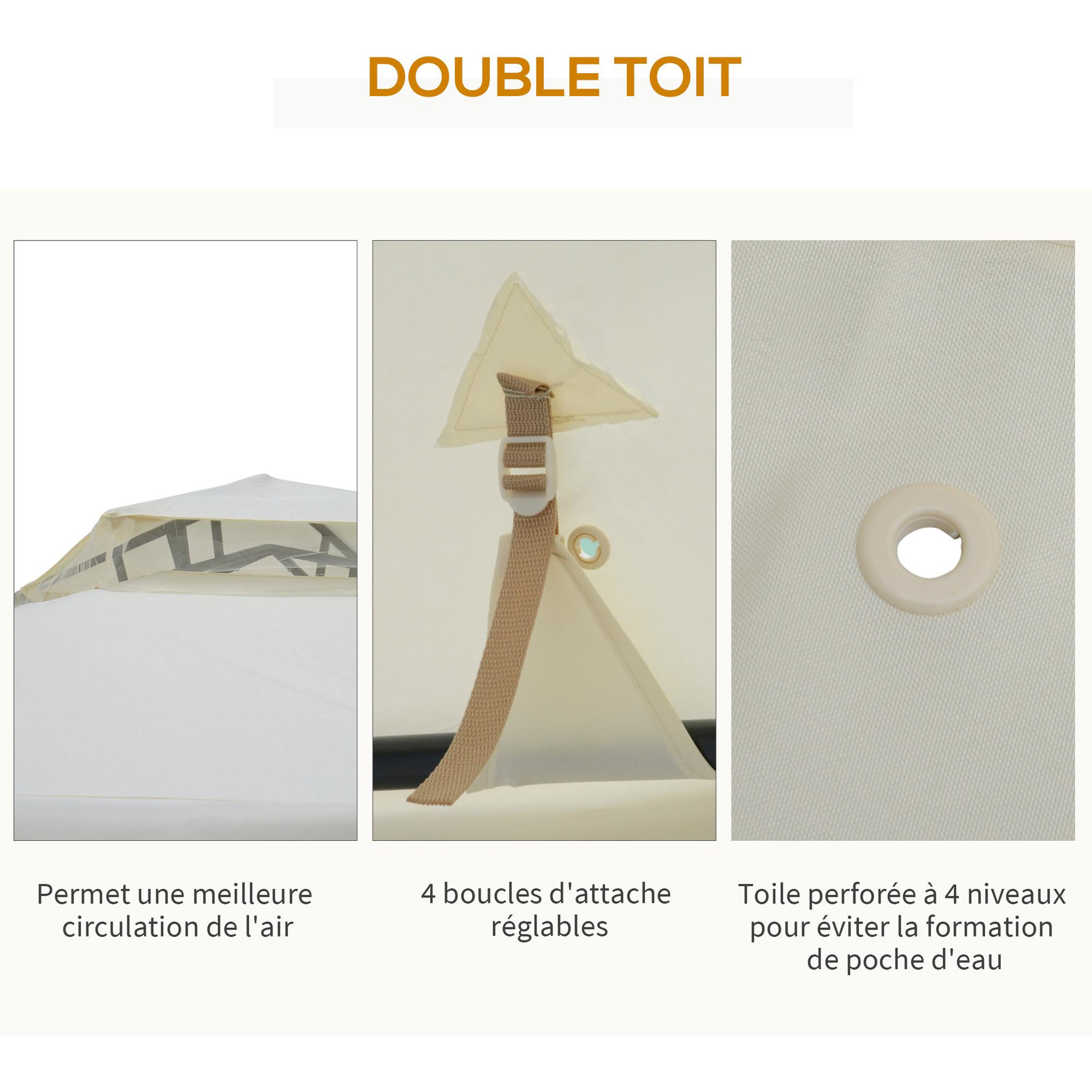Voir la diapositive 5 : OUTSUNNY Pavillon de jardin tonnelle barnum style colonial double toit toiles moustiquaires amovibles zippées crème