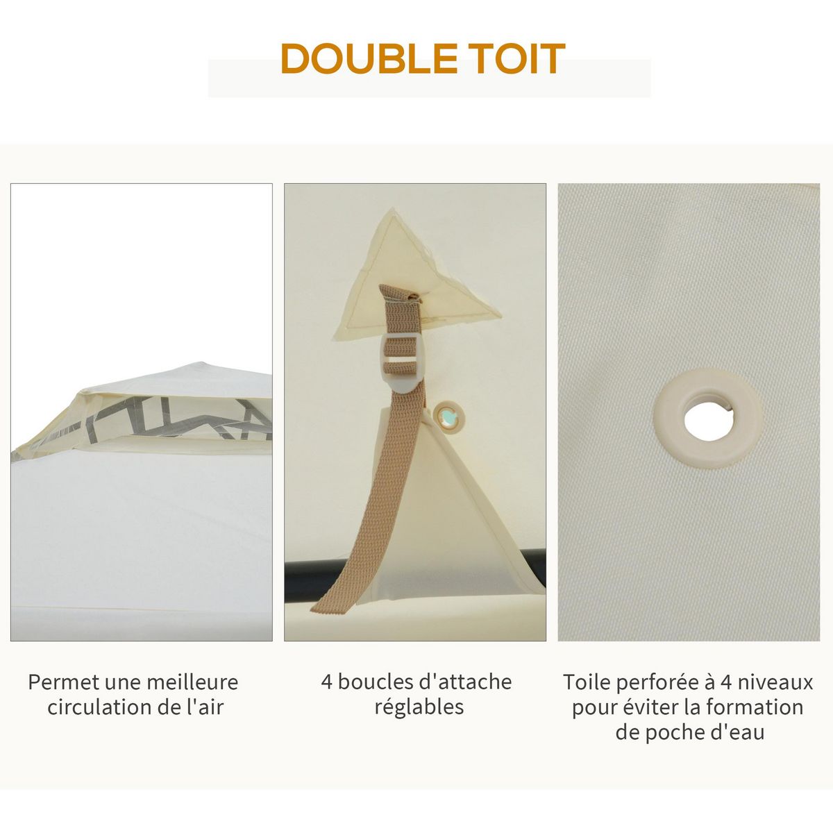 OUTSUNNY Pavillon de jardin tonnelle barnum style colonial double toit toiles moustiquaires amovibles zippées crème