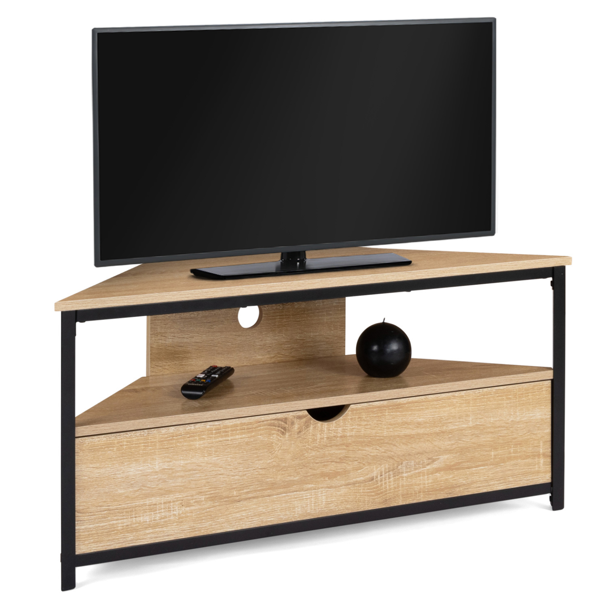 ID MARKET Meuble tv 100 cm d'angle detroit avec placard design industriel