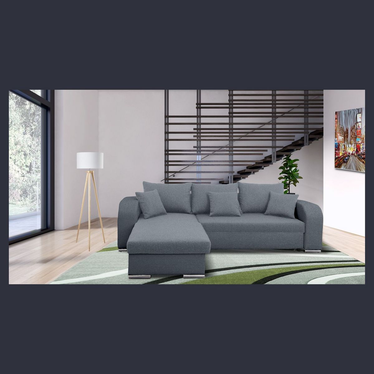 Canapé d'angle convertible réversible 5 places tissu BOB