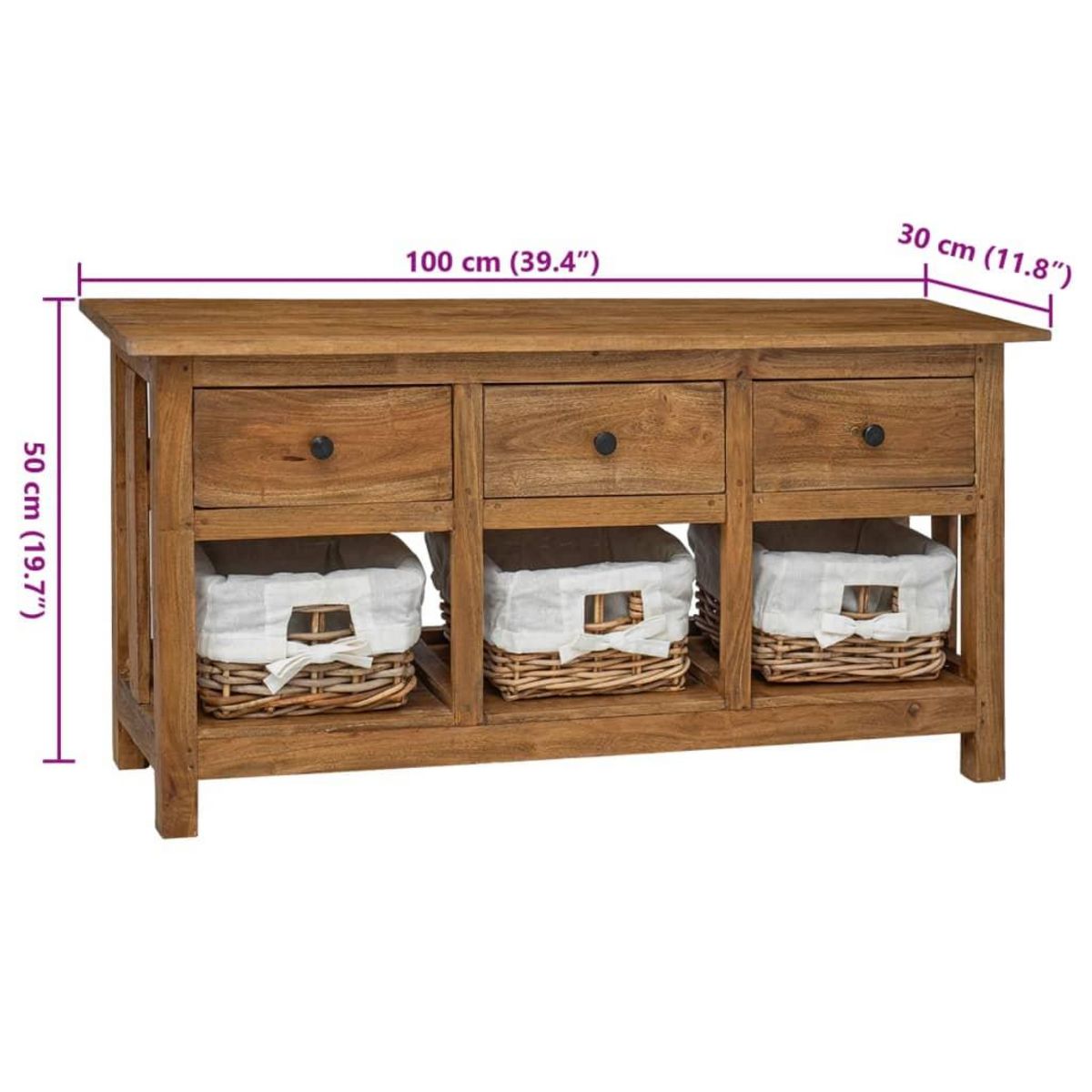 VIDAXL Buffet bois d'acajou massif 100x30x50 cm