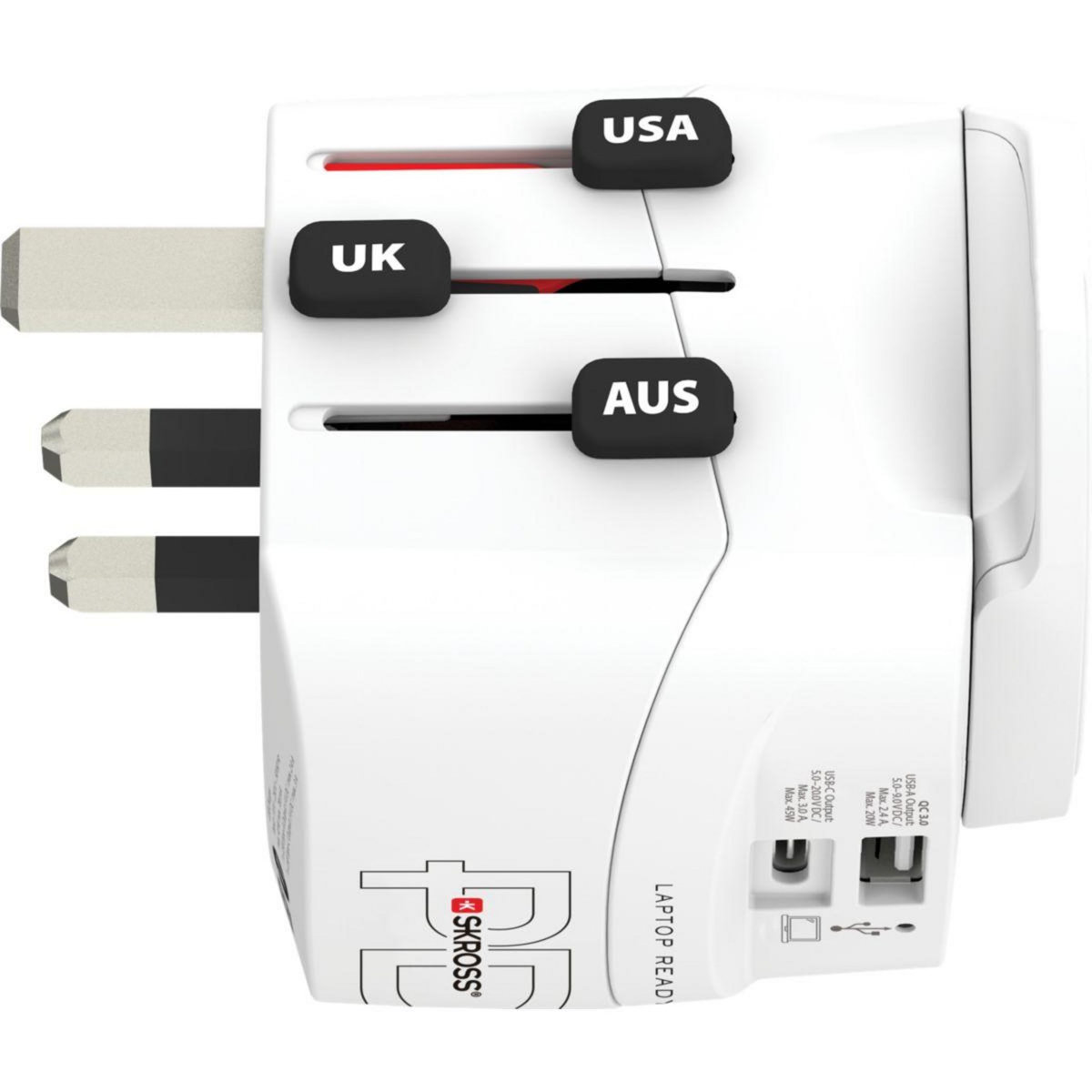 Skross Adaptateur de voyage Monde vers monde + 1 USB A + 1 USB C