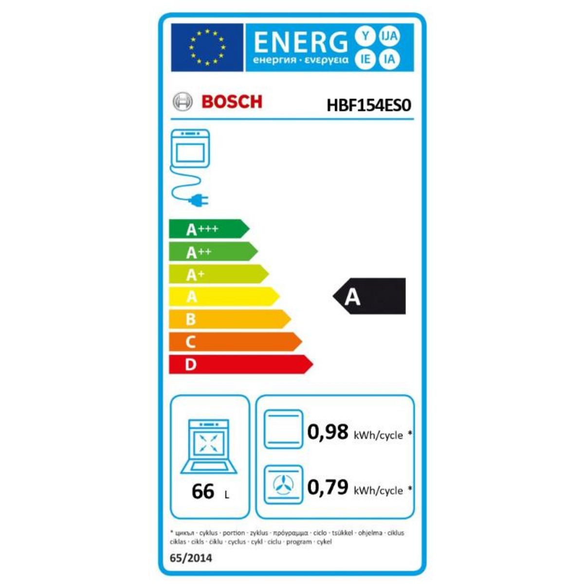 BOSCH Four intégrable 66l 60cm ecoclean inox - HBF154ES0