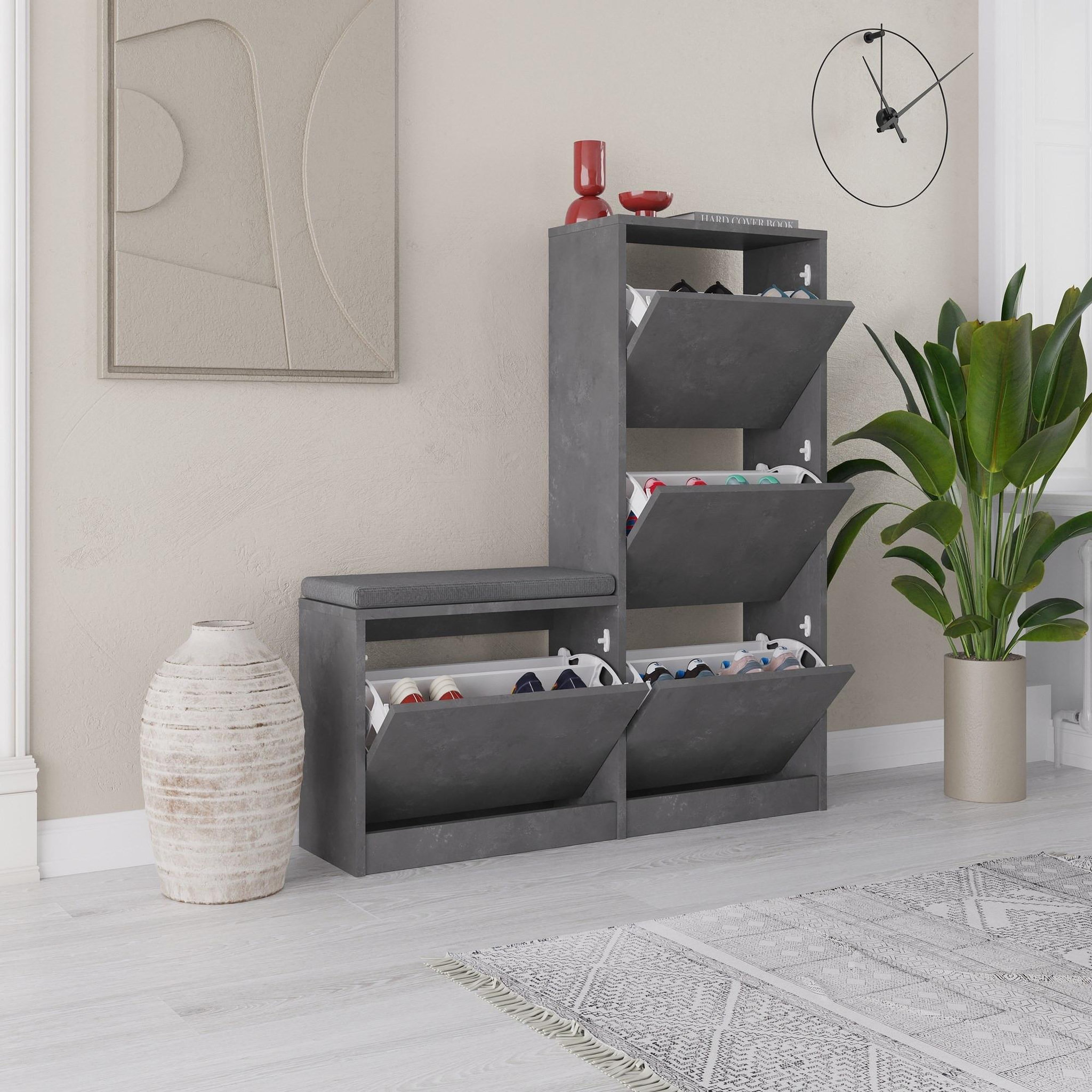 Voir la diapositive 3 : Habitat et Jardin Meuble à chaussures avec assise en bois  dude  - 105 x 26 x 118 cm - gris