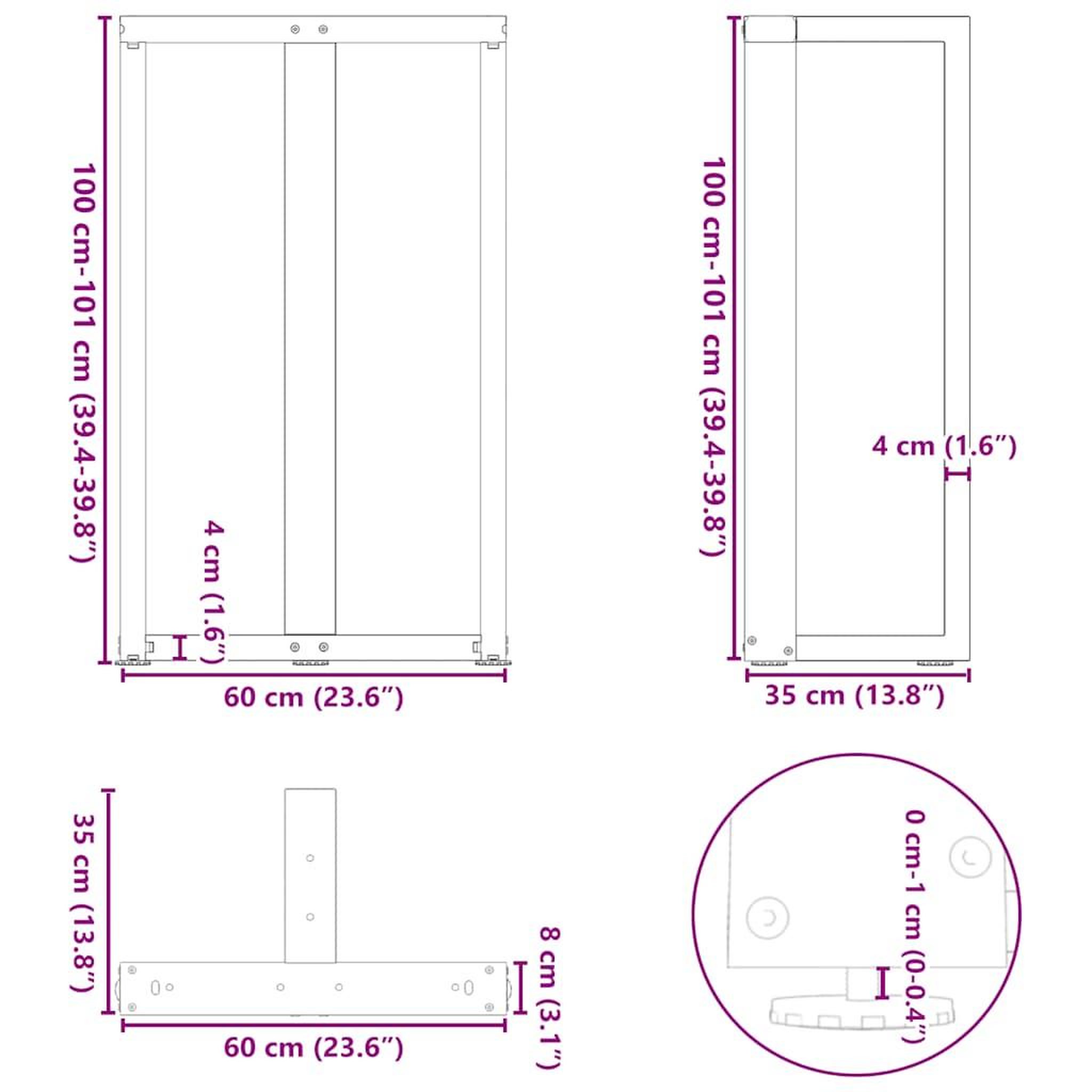 Voir la diapositive 6 : VIDAXL Pieds de table de bar forme de T 2 pcs blanc 60x35x(100-101) cm