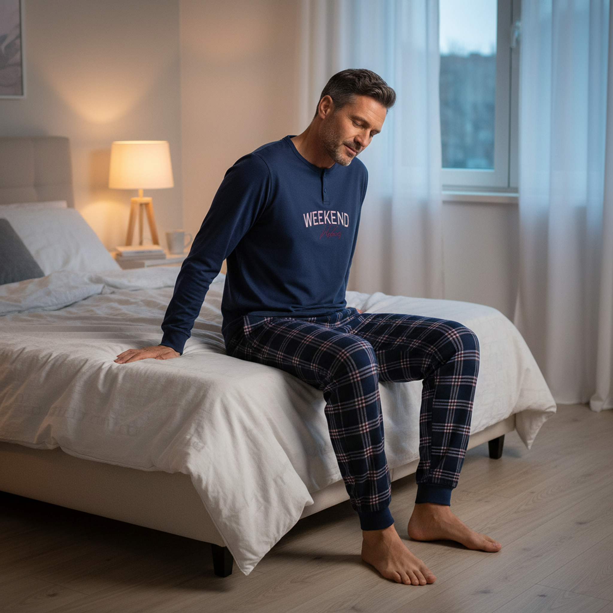 Voir la diapositive 4 : OZABI Ozabi ensemble pyjama homme doublé polaire broderie weekend vibes