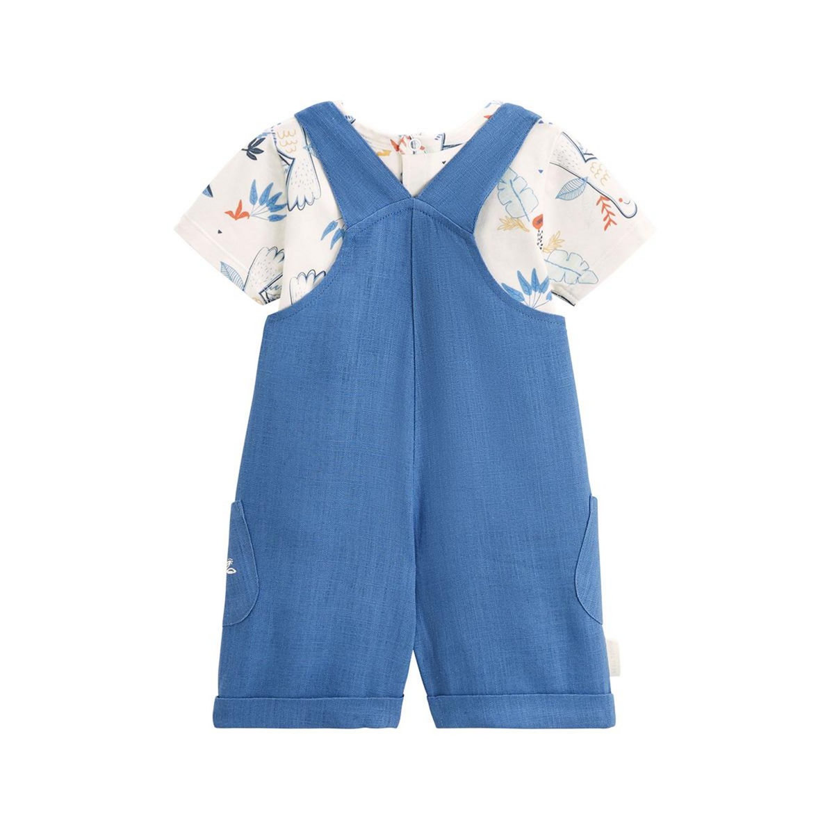 Petit Béguin Ensemble salopette bébé en lin et t-shirt Mexico