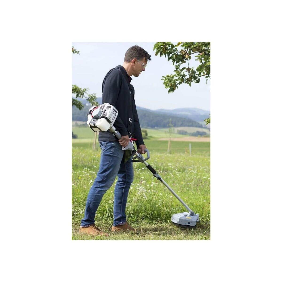 Ikra Outils de Jardin Multifonction Thermique 4en1 Taille haie + Élagueuse + Débroussailleuse (lame et bobine) Harnais Confort IKRA