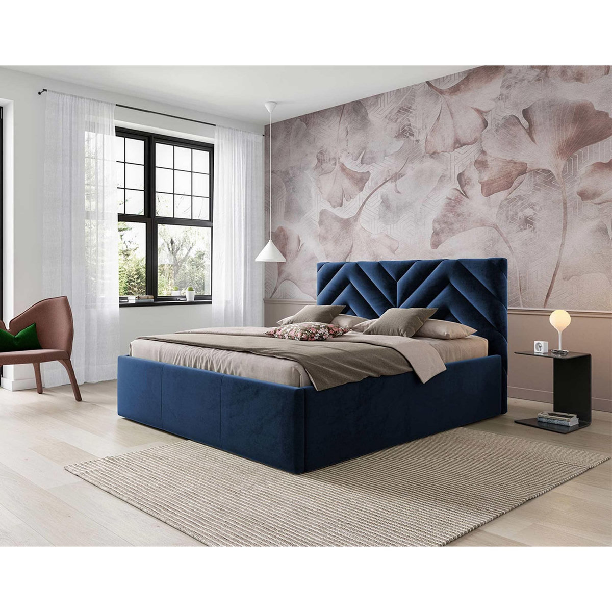 BEST MOBILIER Santiago - lit coffre - 160x200 - sommier inclus - en velours