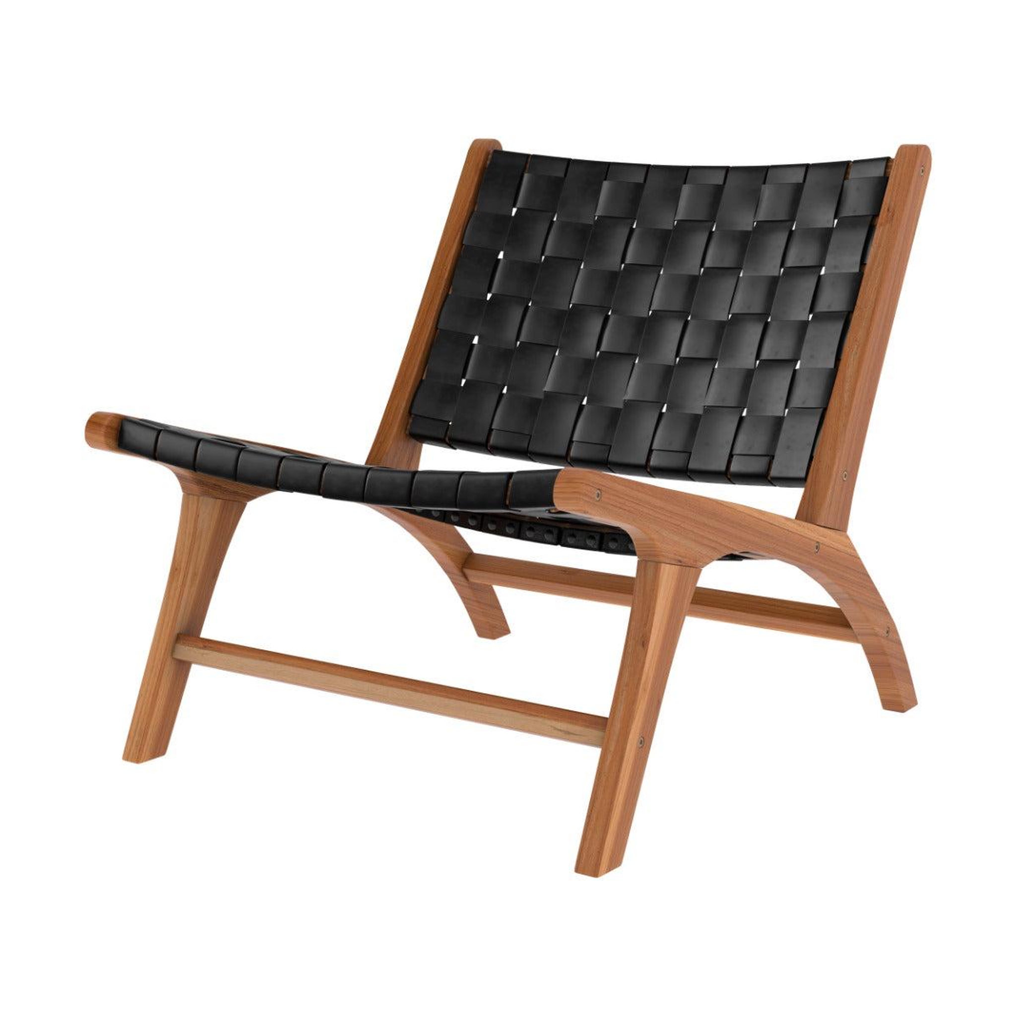 MAISON PAVANE Fauteuil en teck et cuir tréssé noir-kuna