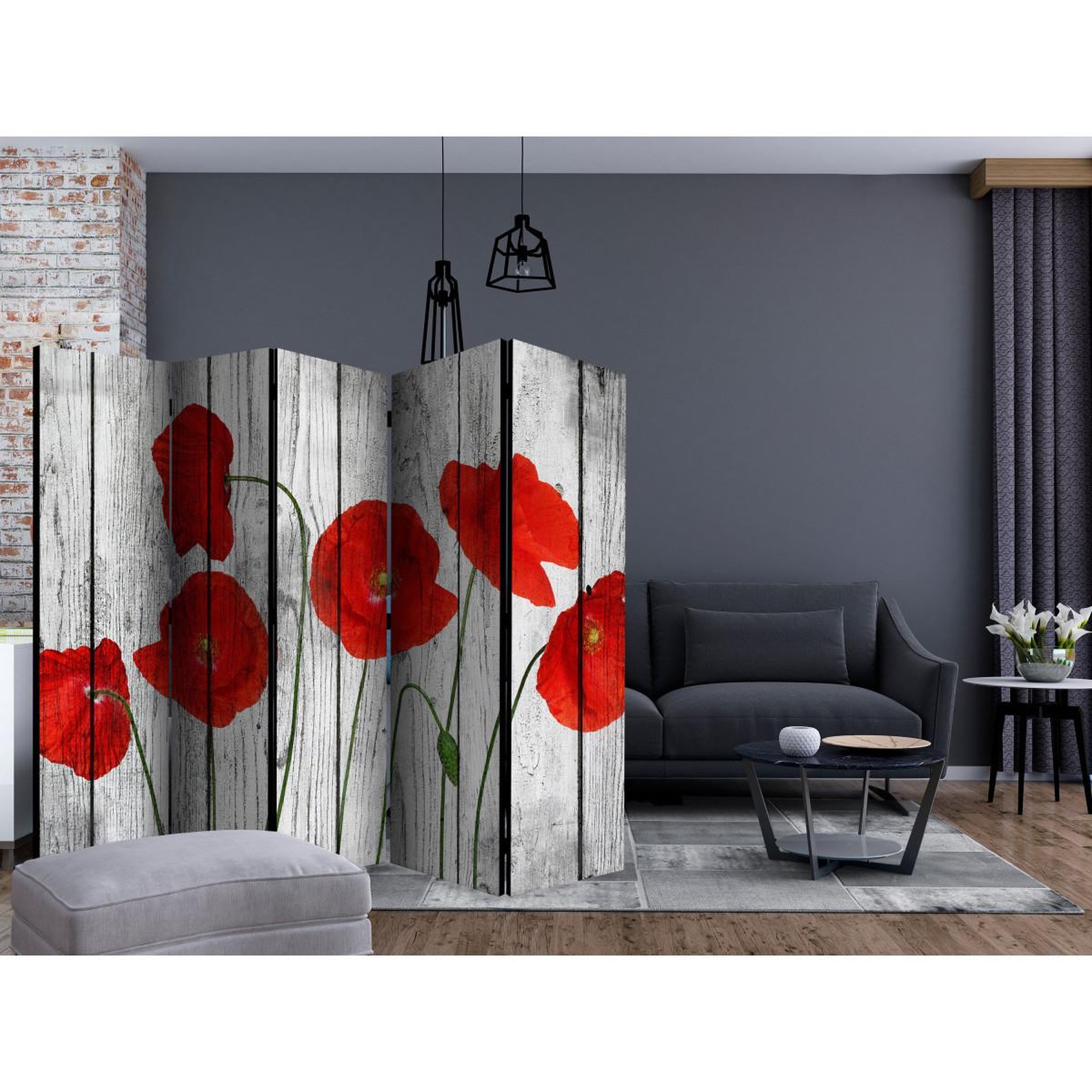 Voir la diapositive 2 : Paris Prix Paravent 5 volets  tale of red poppies  172x225cm