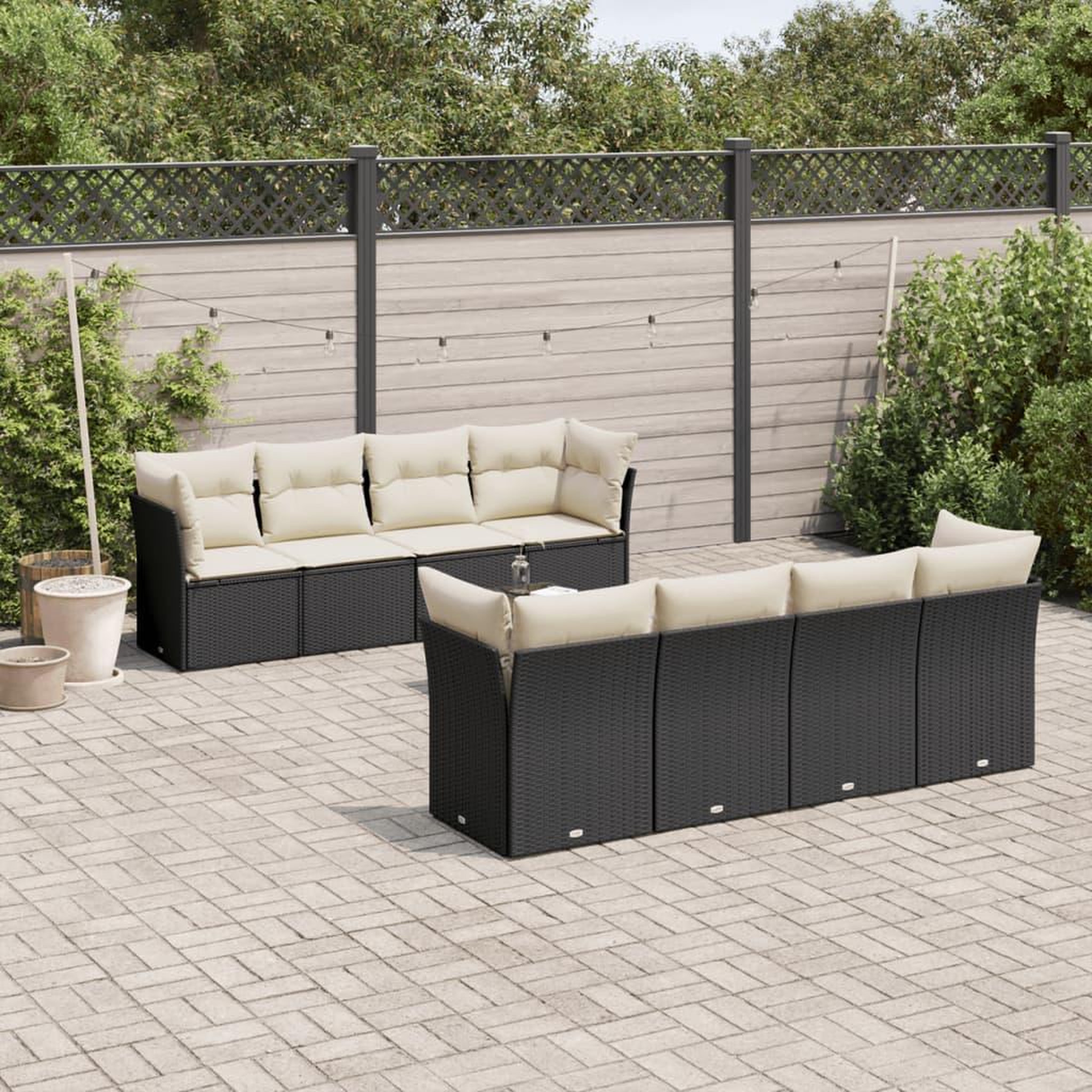 VIDAXL Salon de jardin 9 pcs avec coussins noir resine tressee