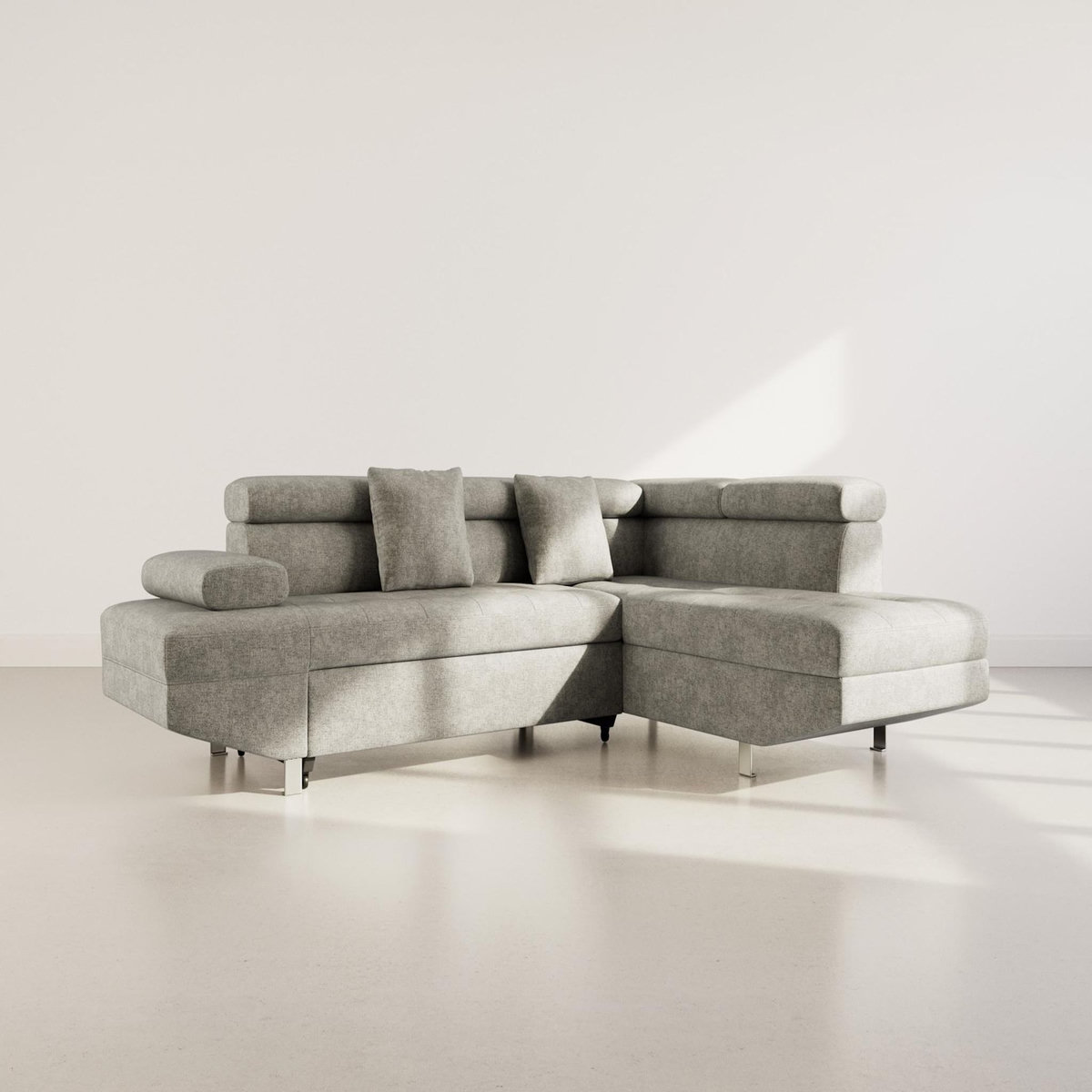 BEST MOBILIER Margaux - canapé d'angle droit 5 places convertible avec coffre et têtières réglables en velours texturé