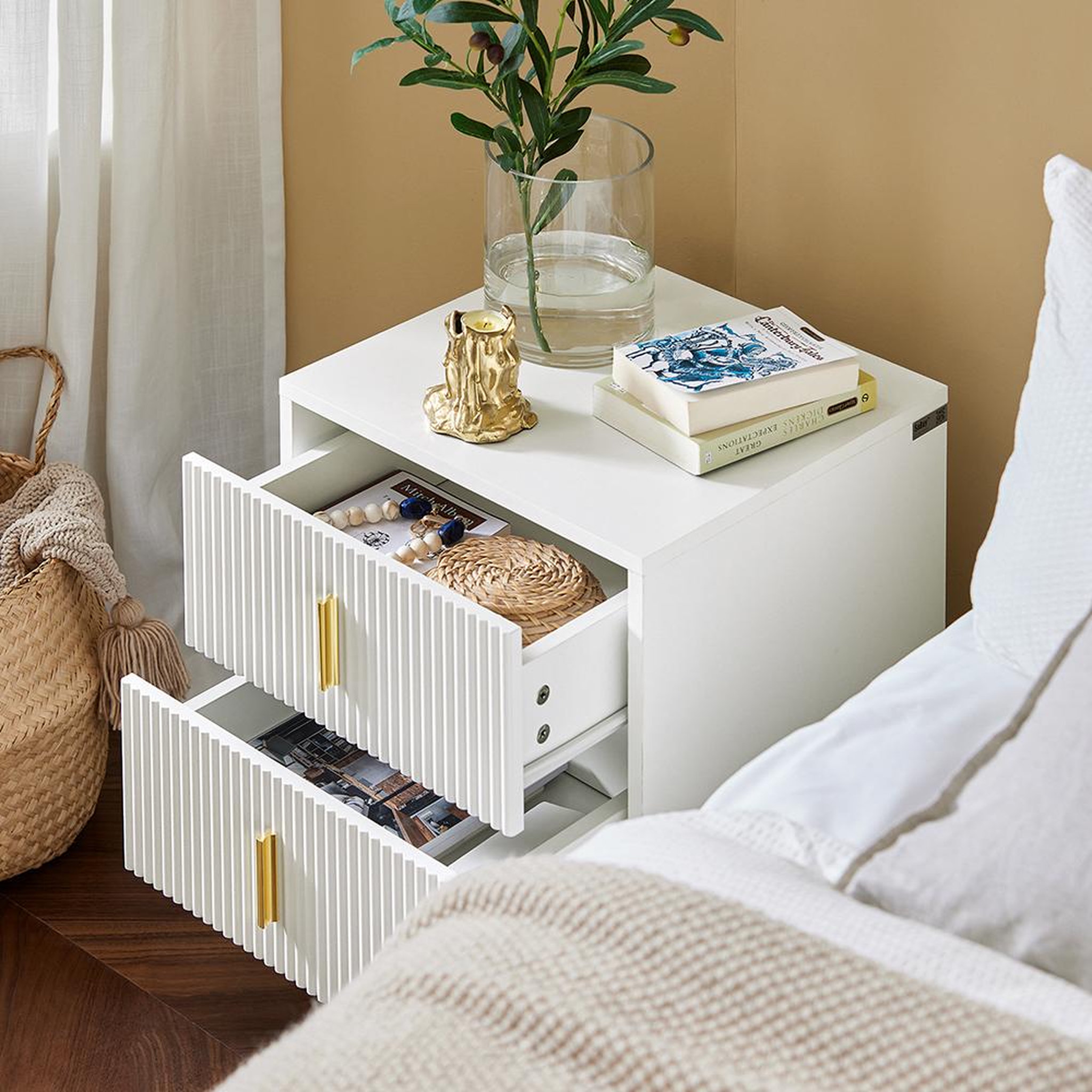 Voir la diapositive 4 : SOBUY SoBuy - Table De Chevet à deux tiroirs - Moderne - FBT115X2