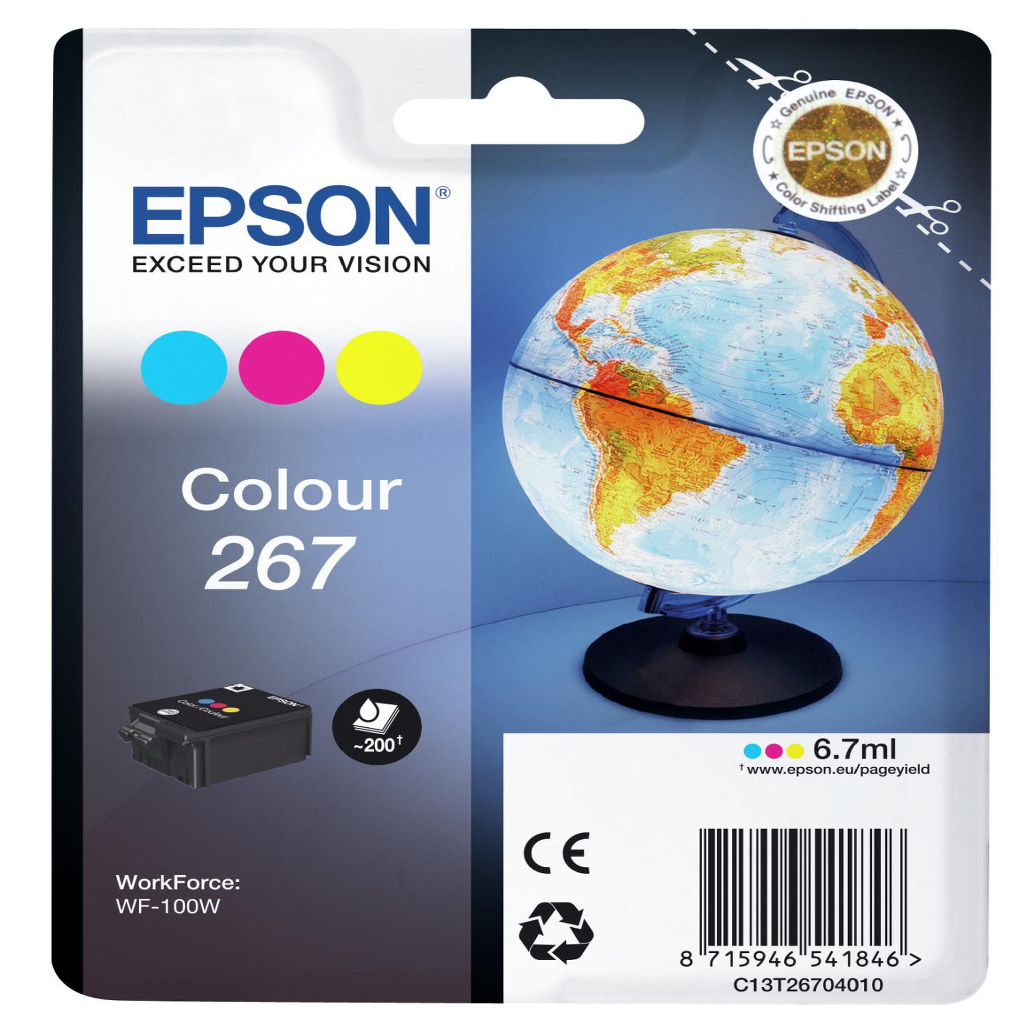 Voir la diapositive 2 : Epson EPSON Cartouche dencre 267 - Cyan, Magenta et Jaune - Capacite standard 200 pages