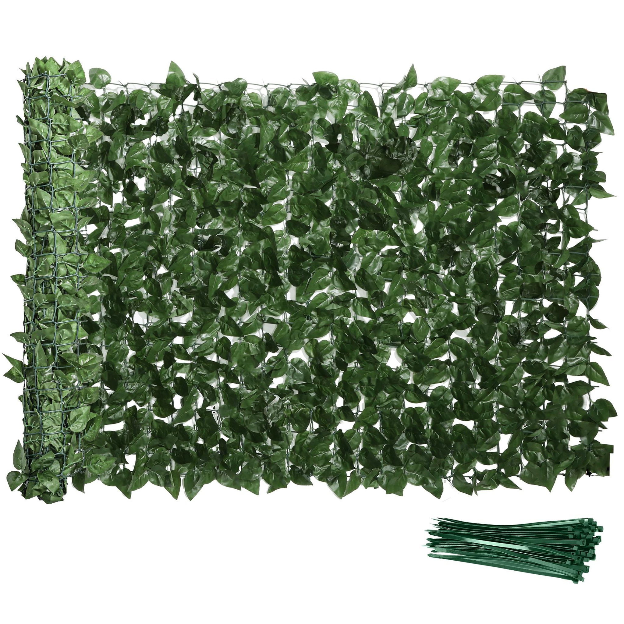 OUTSUNNY Haie Artificielle Brise-Vue décoration Rouleau 3L x 1H m Feuillage hêtre réaliste Anti-UV, feuilles en soie, Vert foncé