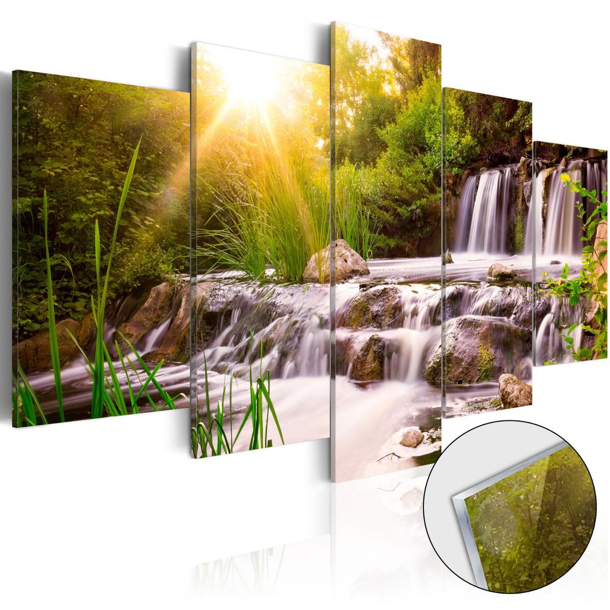Paris Prix Tableau sur verre acrylique  forest waterfall. Coloris disponibles : Multicolore