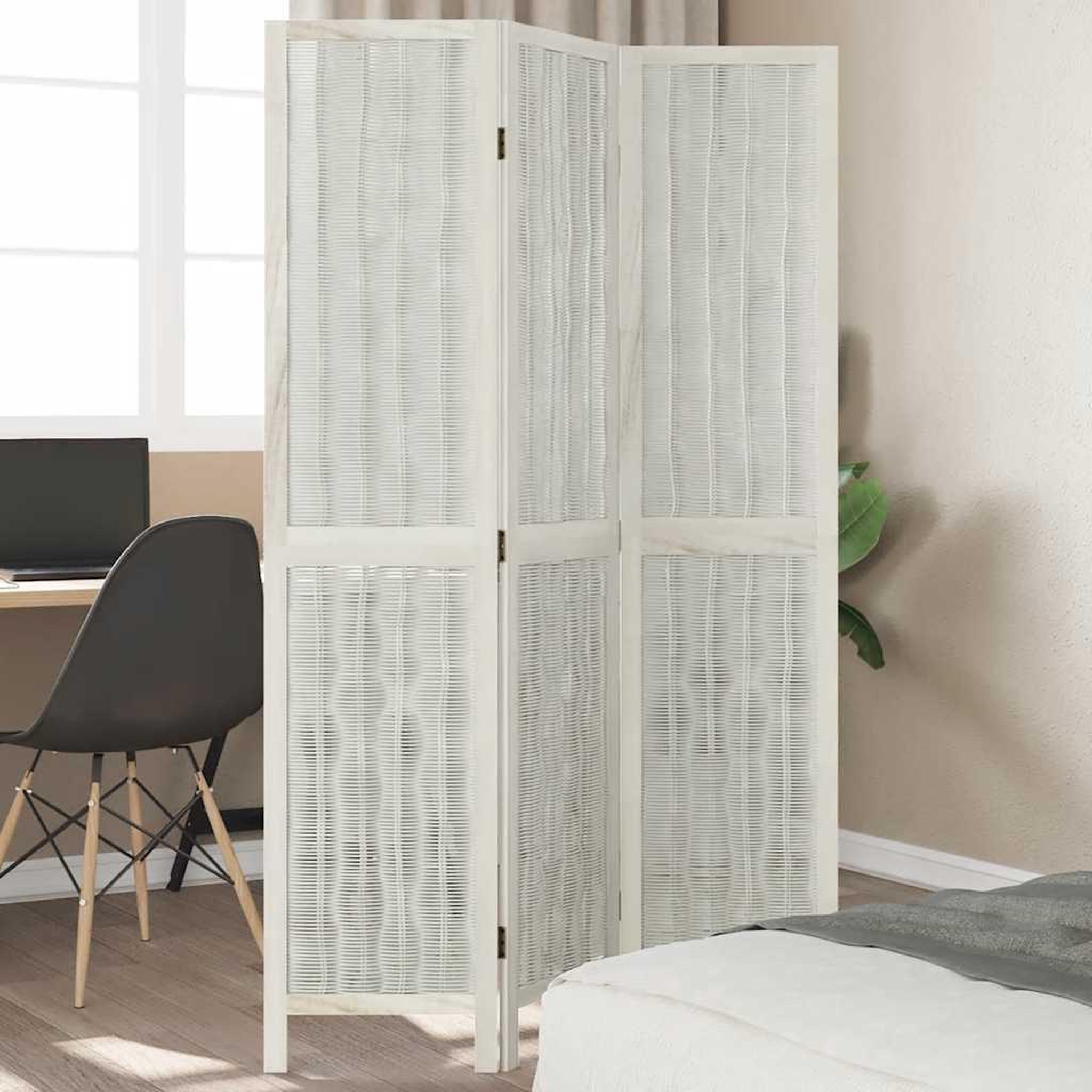 VIDAXL Cloison de separation 3 panneaux blanc bois de paulownia massif