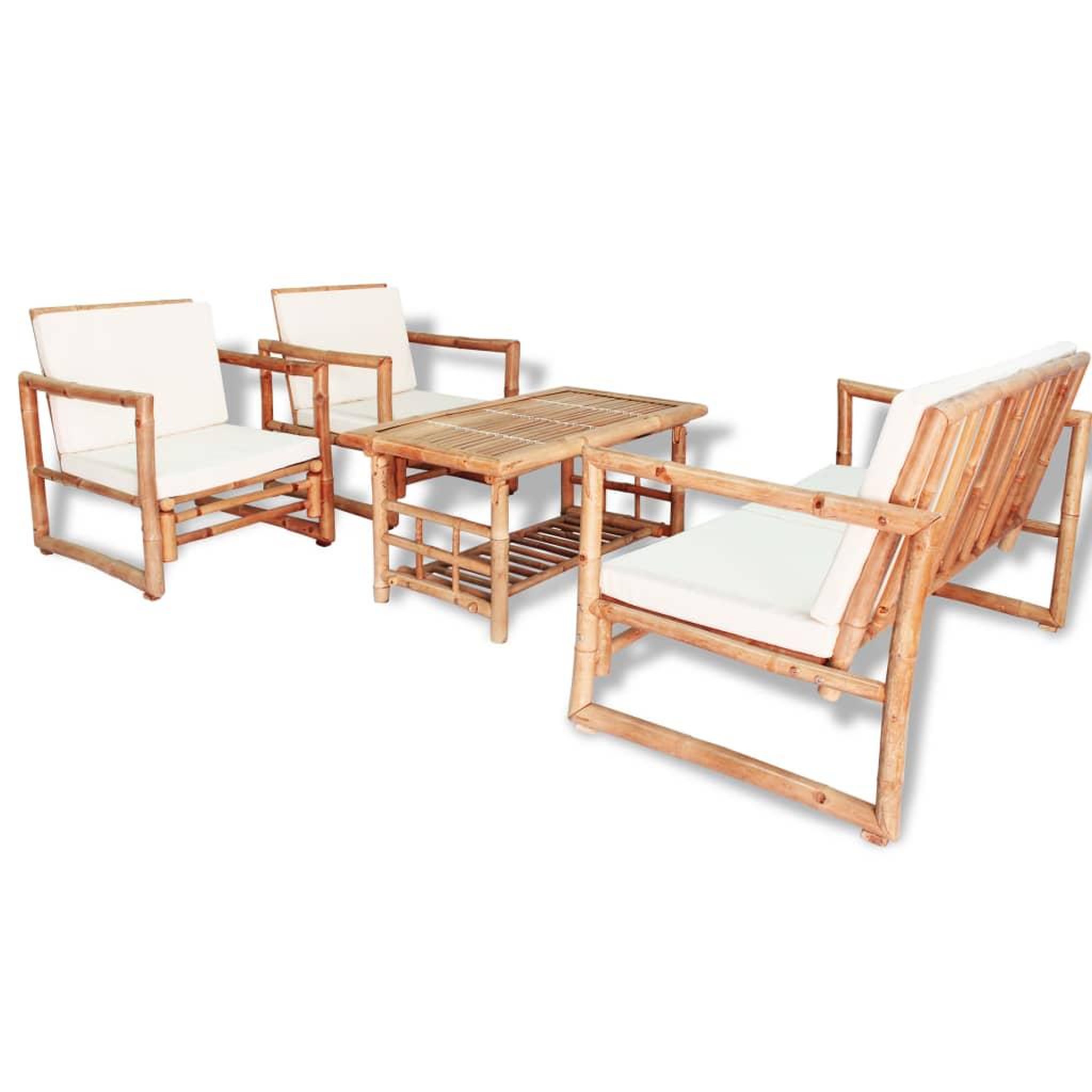 Voir la diapositive 1 : VIDAXL Salon de jardin 4 pcs avec coussins Bambou