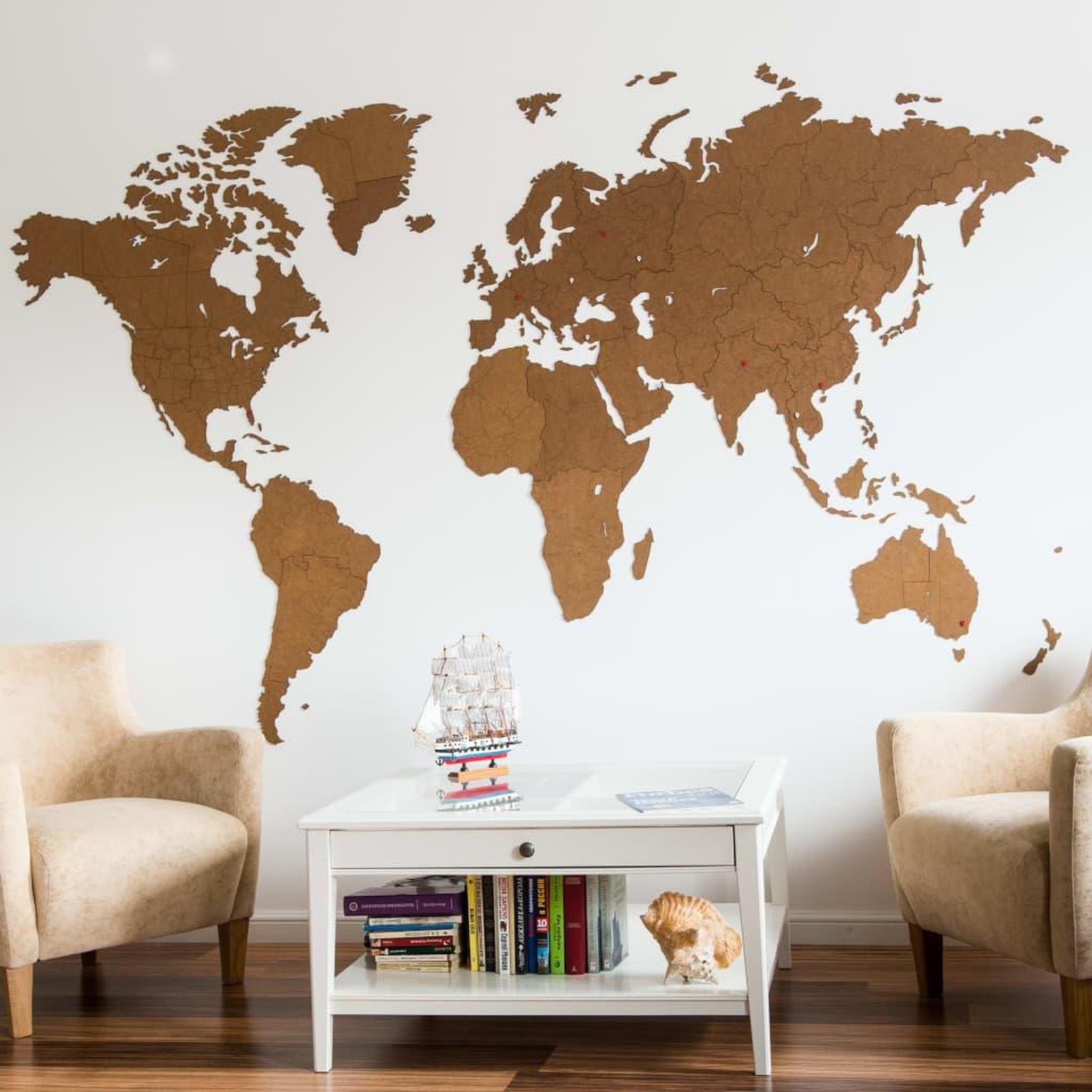 Voir la diapositive 2 : MiMi Innovations MiMi Innovations Decoration carte du monde mural Bois Marron 280x170cm