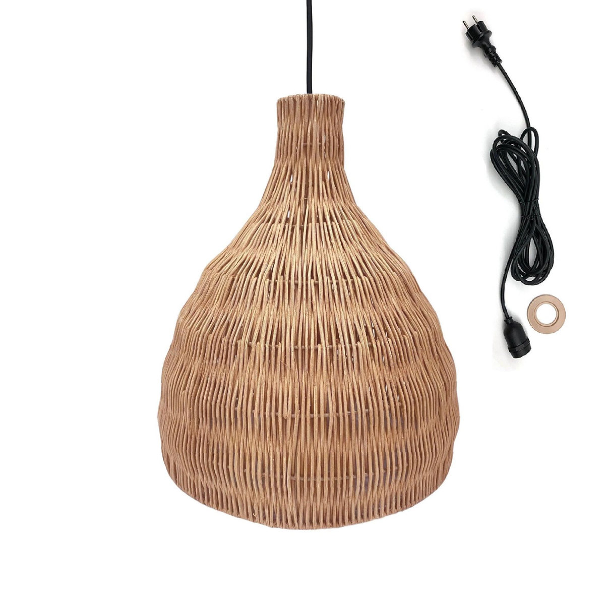 Lumisky Suspension d'extérieur avec cable BELLA Beige Rotin H38 cm