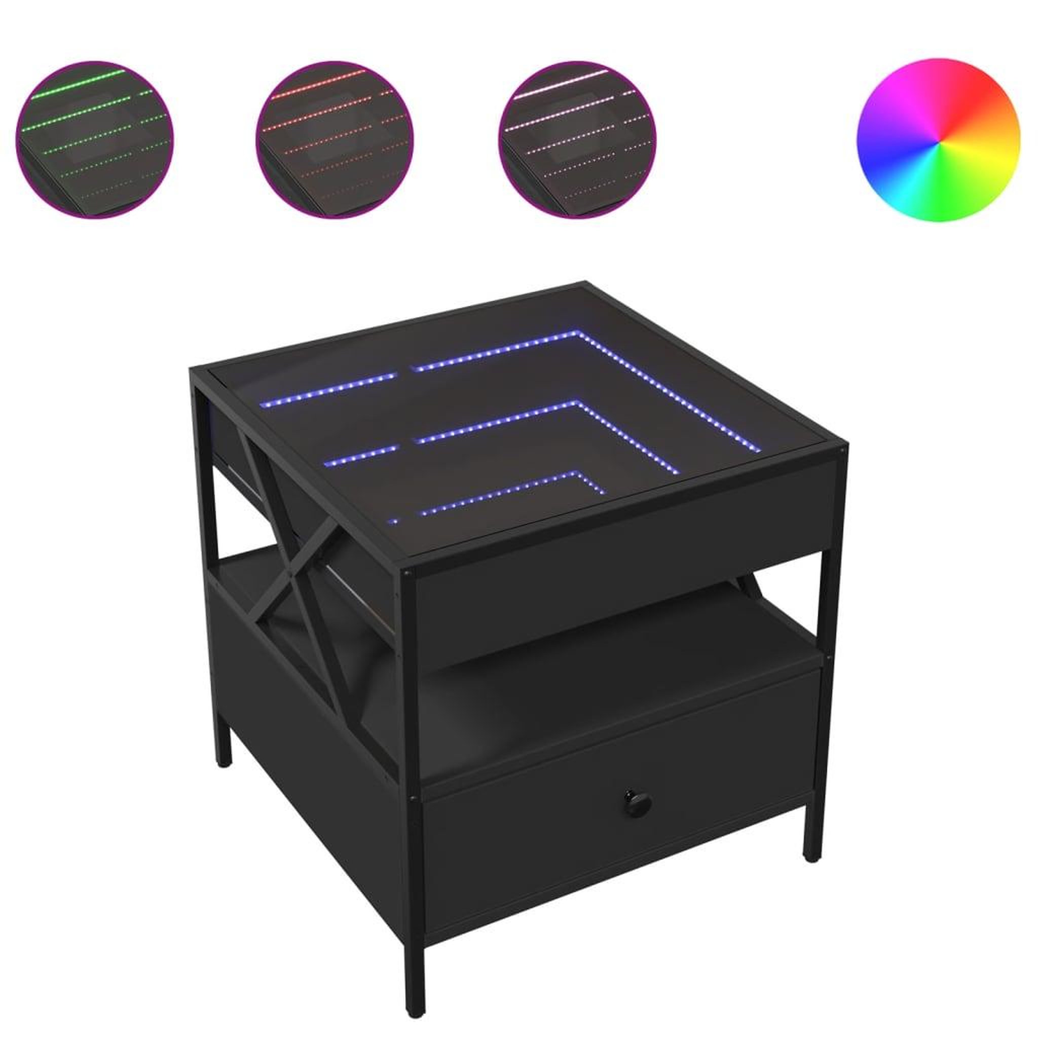 Voir la diapositive 2 : VIDAXL Table basse avec LED Infinity noir 50x50x51 cm