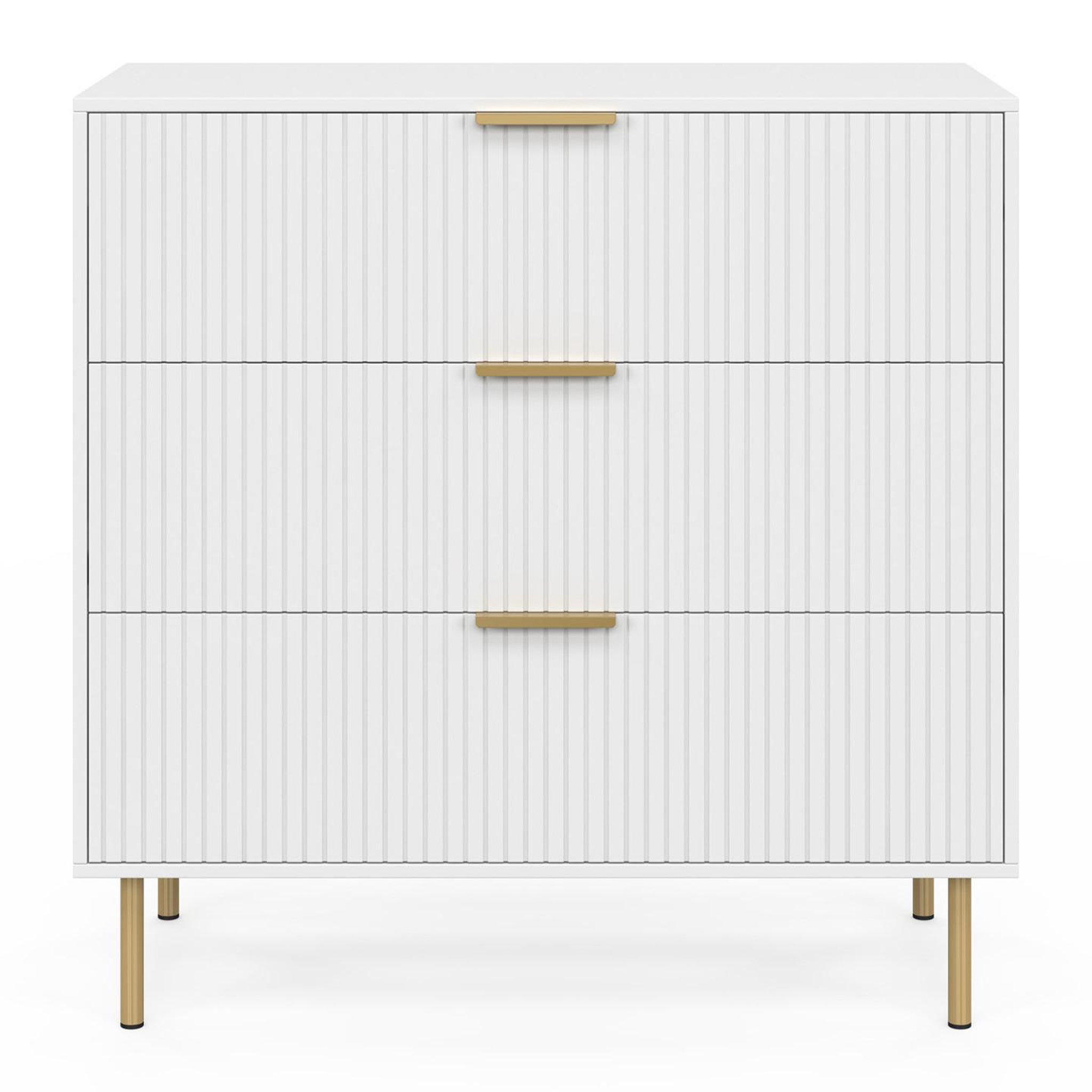 Voir la diapositive 3 : ID MARKET Commode 3 tiroirs marcel 80 cm lattes blanc et doré