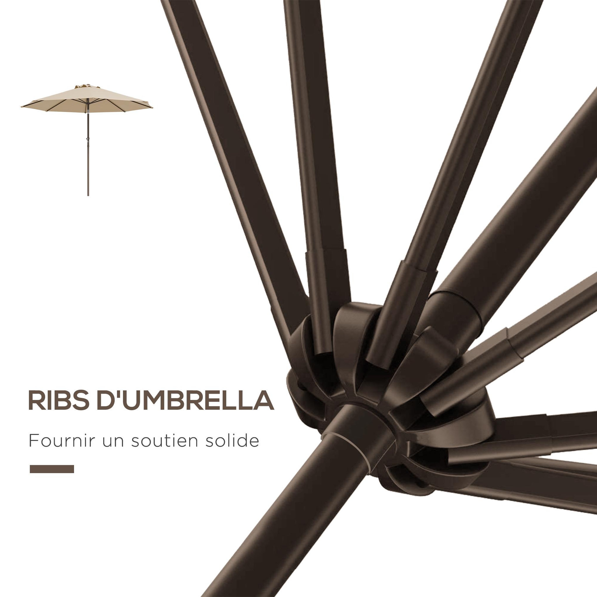 Voir la diapositive 6 : OUTSUNNY Parasol inclinable de jardin Ø 2,63 m métal polyester beige