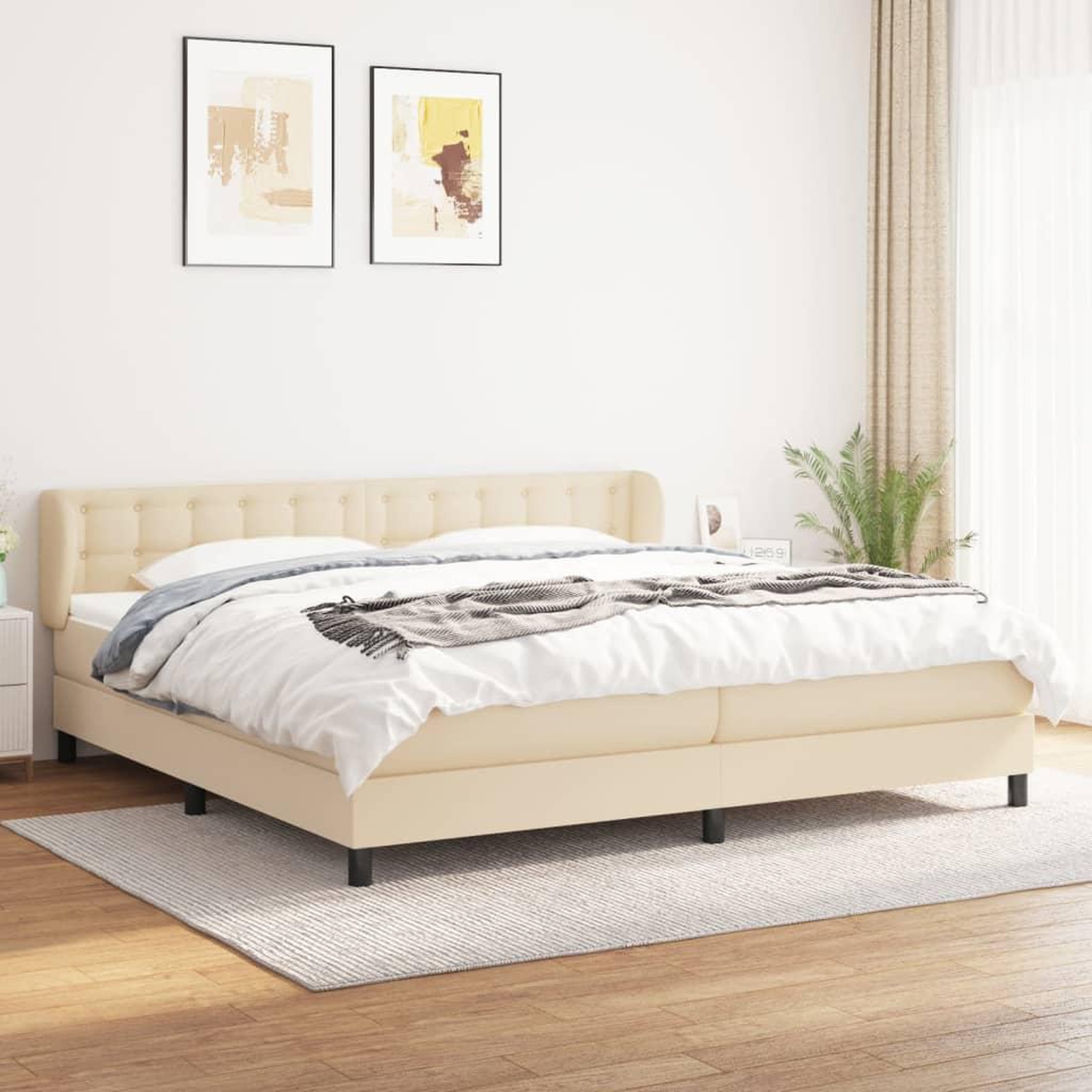 Voir la diapositive 1 : VIDAXL Sommier a lattes de lit avec matelas Creme 200x200 cm Tissu