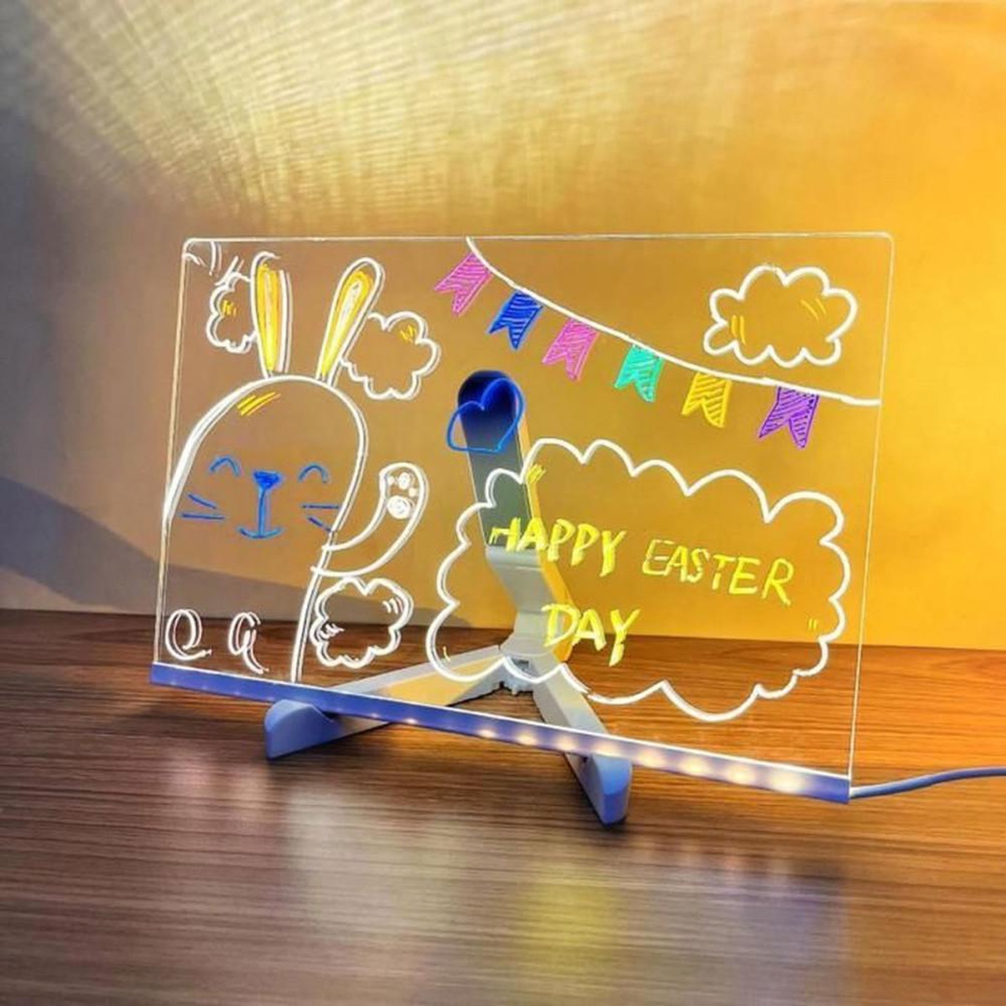 Voir la diapositive 4 : EVOE Tablette à dessin LED lumineuse en acrylique A4 30 x 20 cm, tableau mémo effaçable à sec, alimentation USB, pied trépied réglable et 7 feutres de couleur