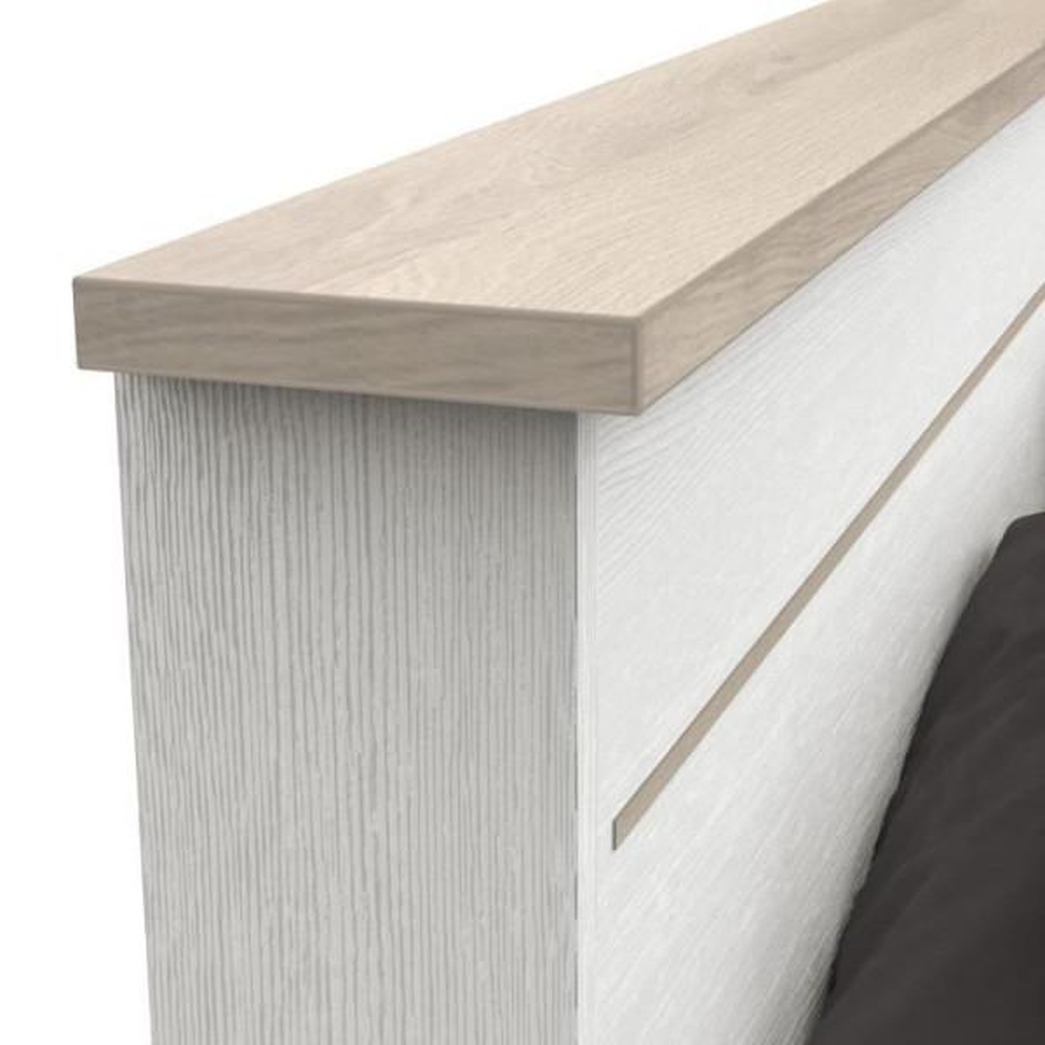 Voir la diapositive 5 : Demeyere Lit adulte COTTAGE 140x190/200 cm - Mélamine blanc et décor chene Kronberg - 2 Tiroirs- L 153,40 x P 214,70 x H 102,20 cm -
