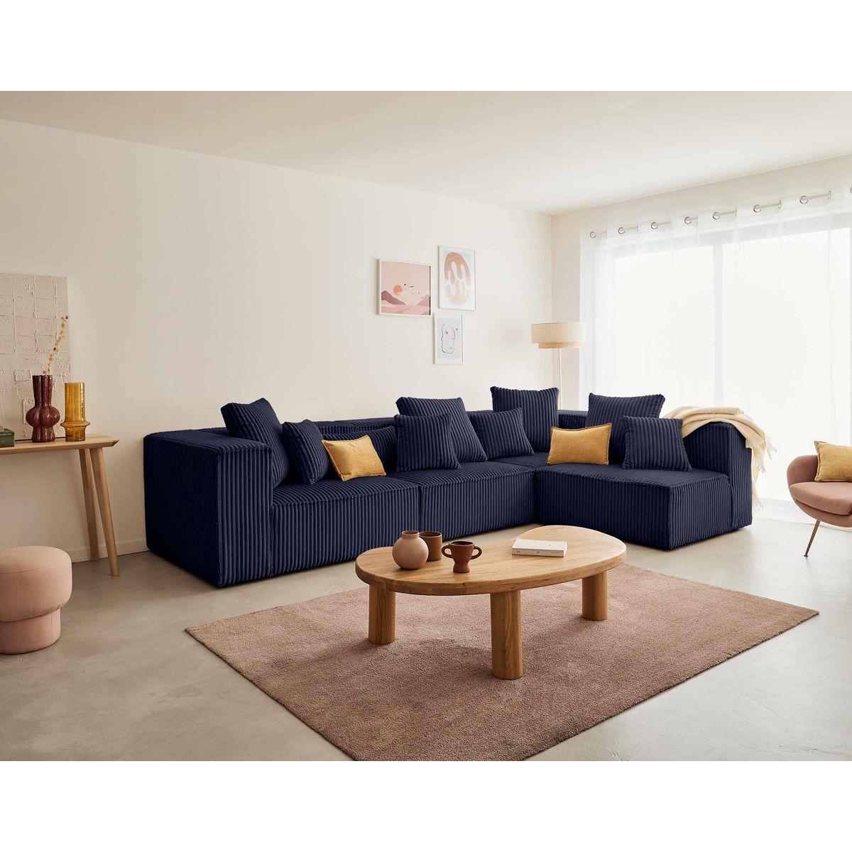 LISA DESIGN Colombine - canapé modulable d'angle droit - 5 places - en velours côtelé grosses côtes