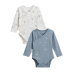 Petit Béguin Lot de 2 bodies bébé manches longues ouverture croisée Rêverie. Coloris disponibles : Bleu